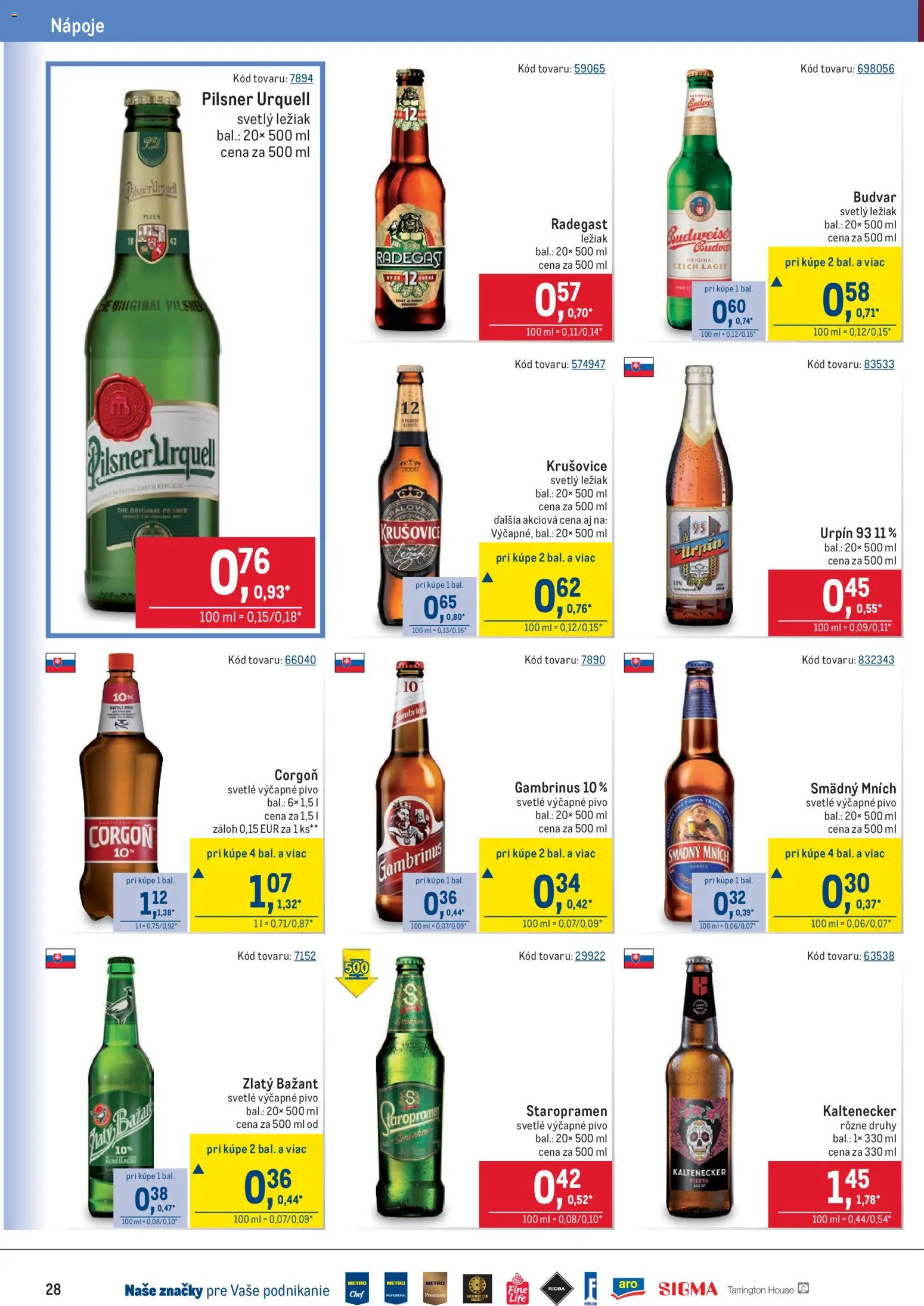 Nové Metro akcie – leták je platný od 22.10.2025 | Strana: 28 | Produkty: Radegast, Budvar, Zlatý Bažant, Corgoň