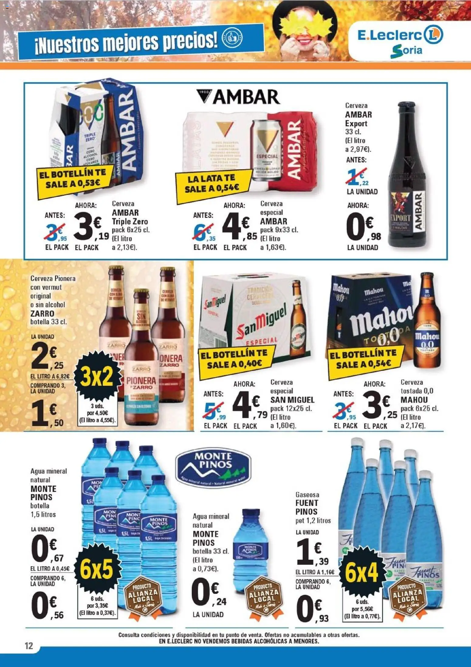 E.Leclerc folleto │ válido desde el 12.11.2025 | Página: 12 | Productos: Cerveza, Té, Agua mineral, Gaseosa
