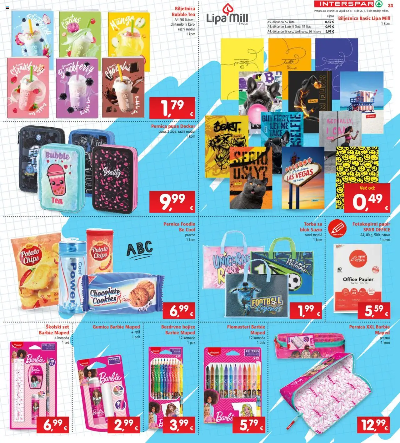 Interspar katalog | vrijedi od 13.08.2025 | Stranica: 33 | Proizvodi: Barbie, Pernica, Bilježnica, Flomasteri