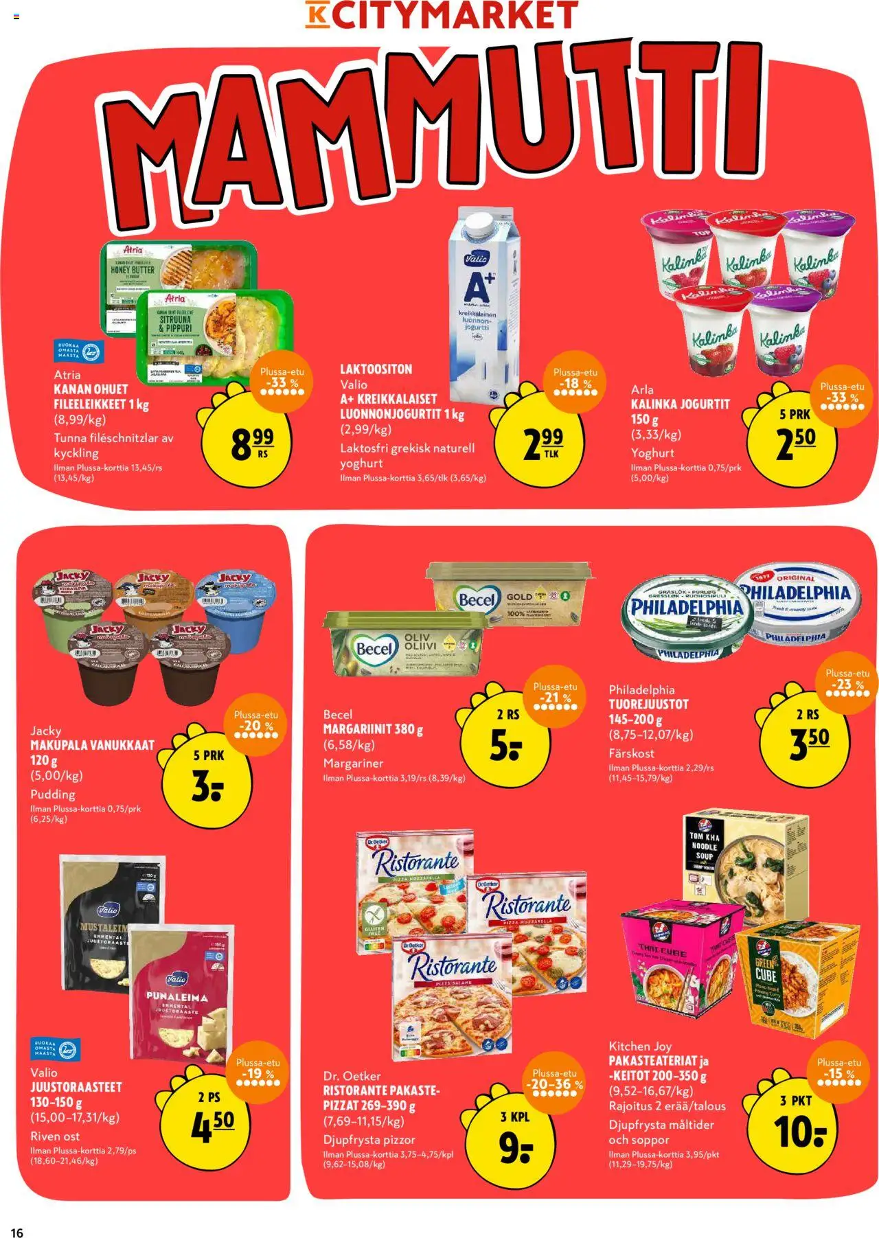 K-Citymarket tarjoukset – voimassa 16.10.2025 alkaen | Sivu: 16 | Tuotteet: Juustoraaste, Emmental, Pizza, Pippuri