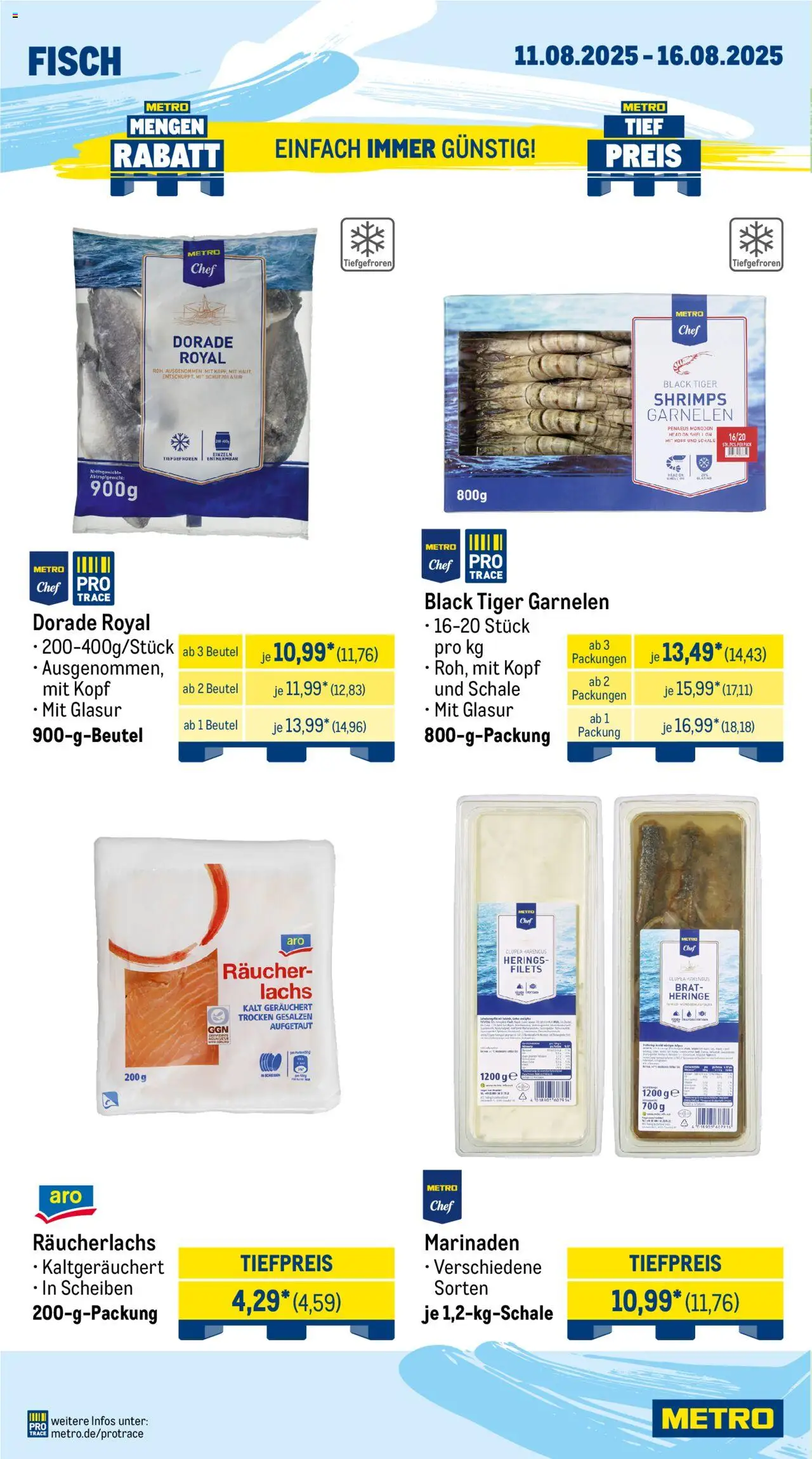 Metro Wochen-Angebote Gastro - gültig ab dem 11.08.2025 | Seite: 6 | Produkte: Dorade, Garnelen, Fisch, Lachs