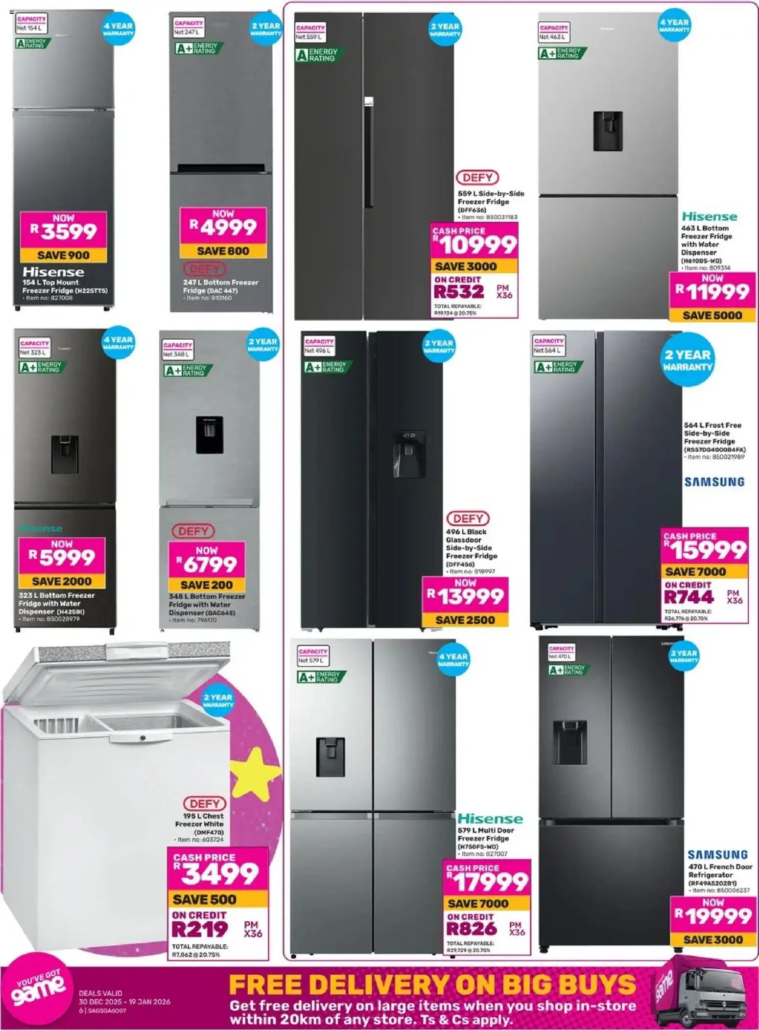 New Game catalogue – valid from 30.12.2025 | Page: 6 | Products: Refrigerator, Freezer, Freezer fridge, Water