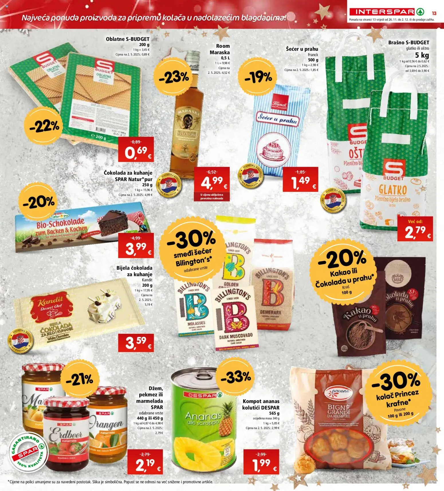 Interspar katalog | vrijedi od 26.11.2025 | Stranica: 15 | Proizvodi: Smeđi šećer, Pekmez, Čokolada, Šećer u prahu