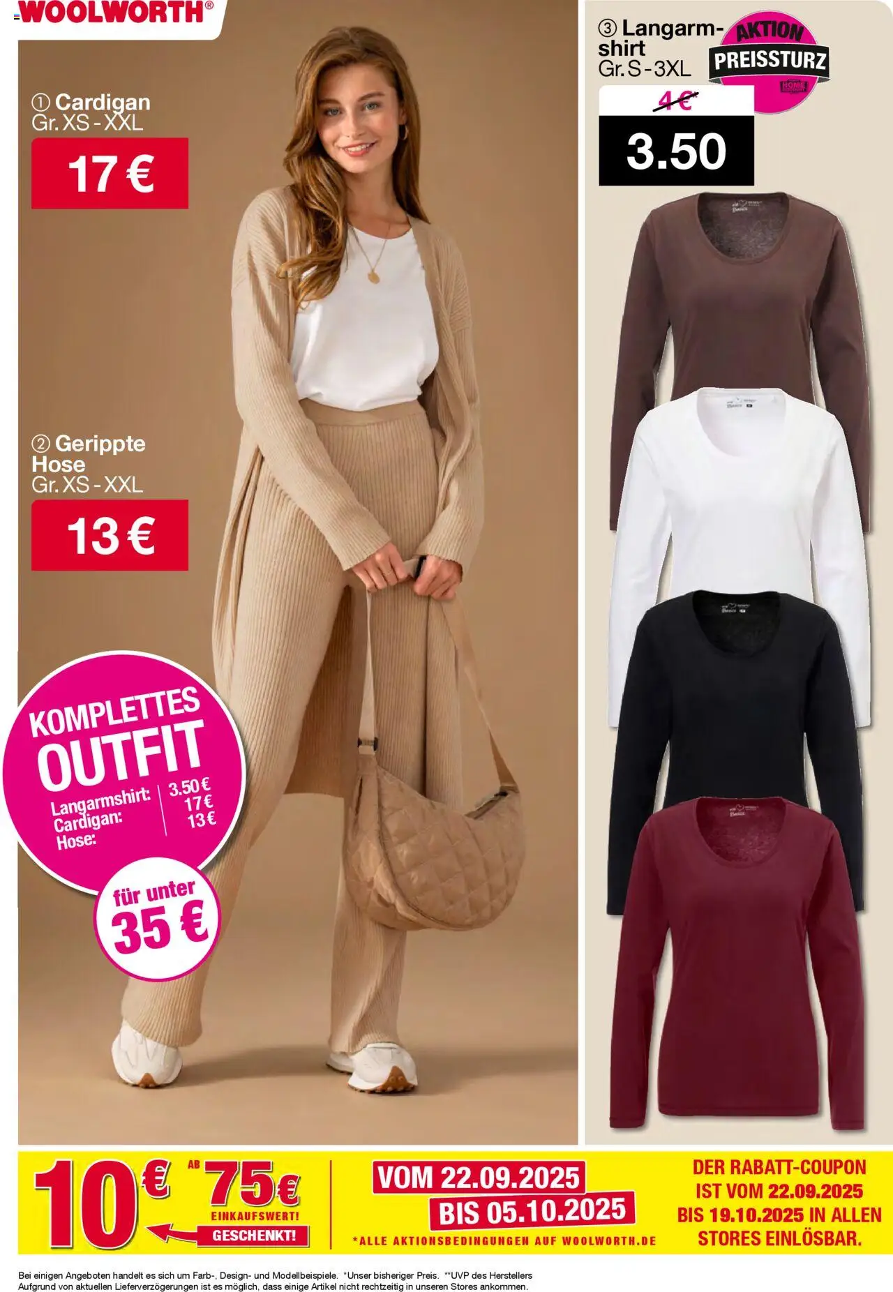 Woolworth Prospekt 	 – gültig ab 01.10.2025 | Seite: 19 | Produkte: Shirt, Langarmshirt, Cardigan, Hose