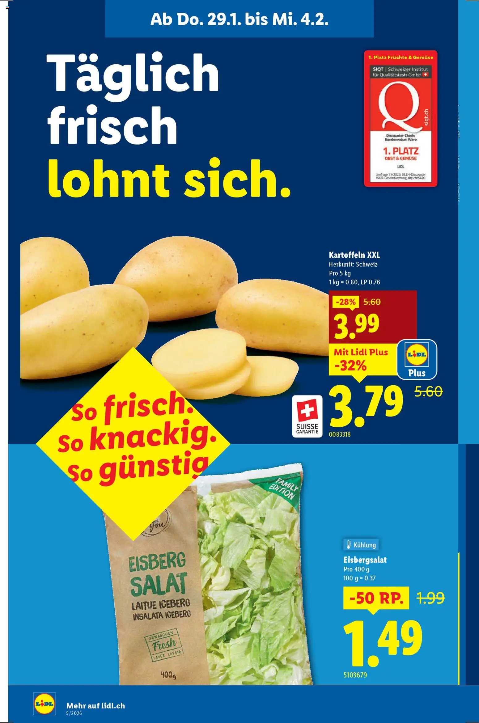 Lidl Aktionen – gültig ab 29.01.2026 | Seite: 4 | Produkte: Gemüse, Kartoffeln, Früchte, Salat