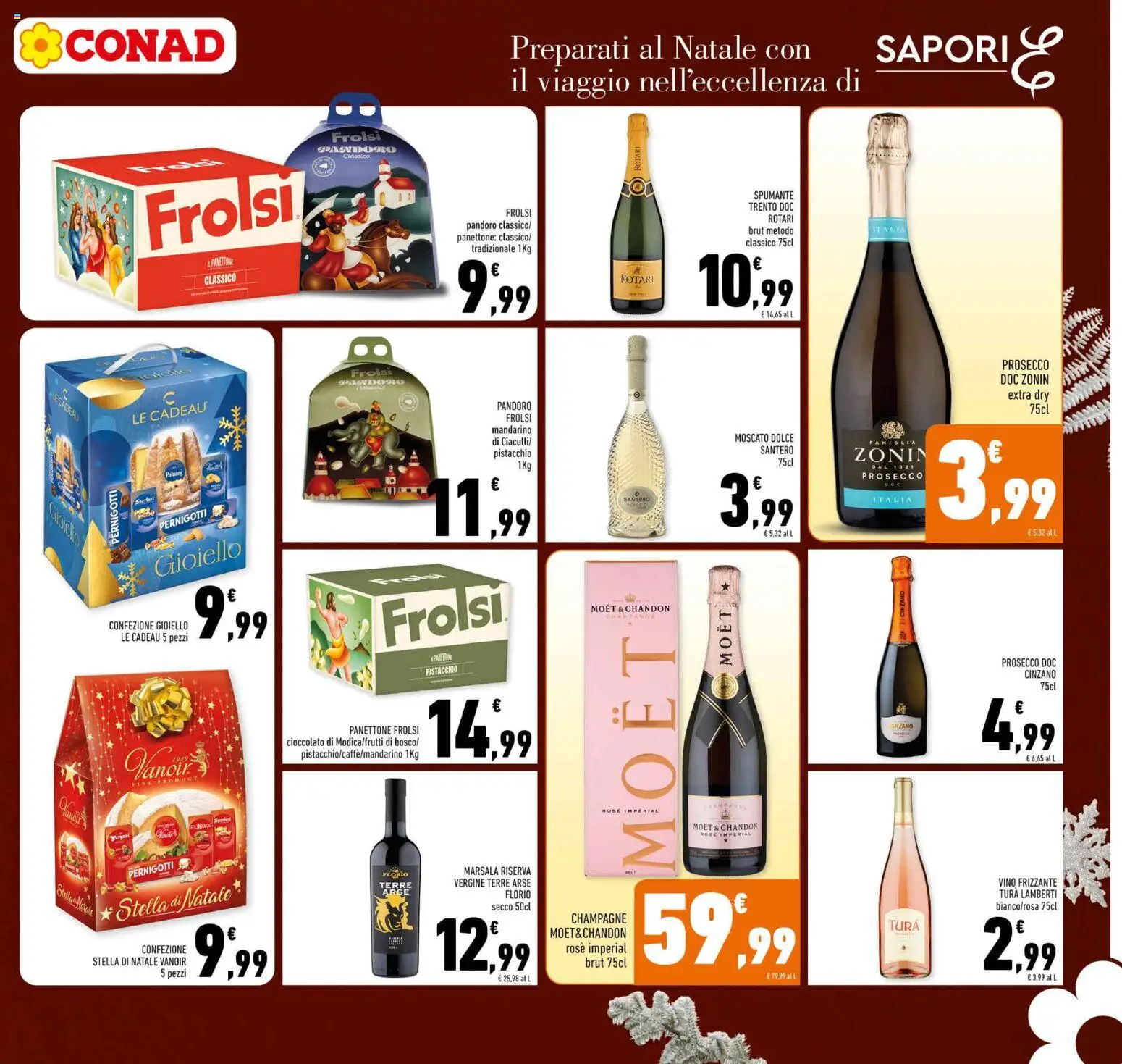 Volantino Conad del 01.12.2025 | Pagina: 9 | Prodotti: Cioccolato, Prosecco, Pandoro, Champagne