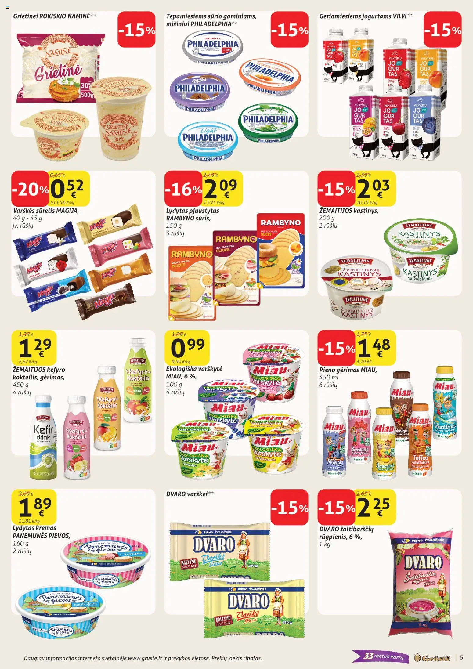 GRUSTE akcijos nuo 21.04.2026 | Puslapis: 5 | Prekių: Sūrelis, Kremas, Pienas, Varškė