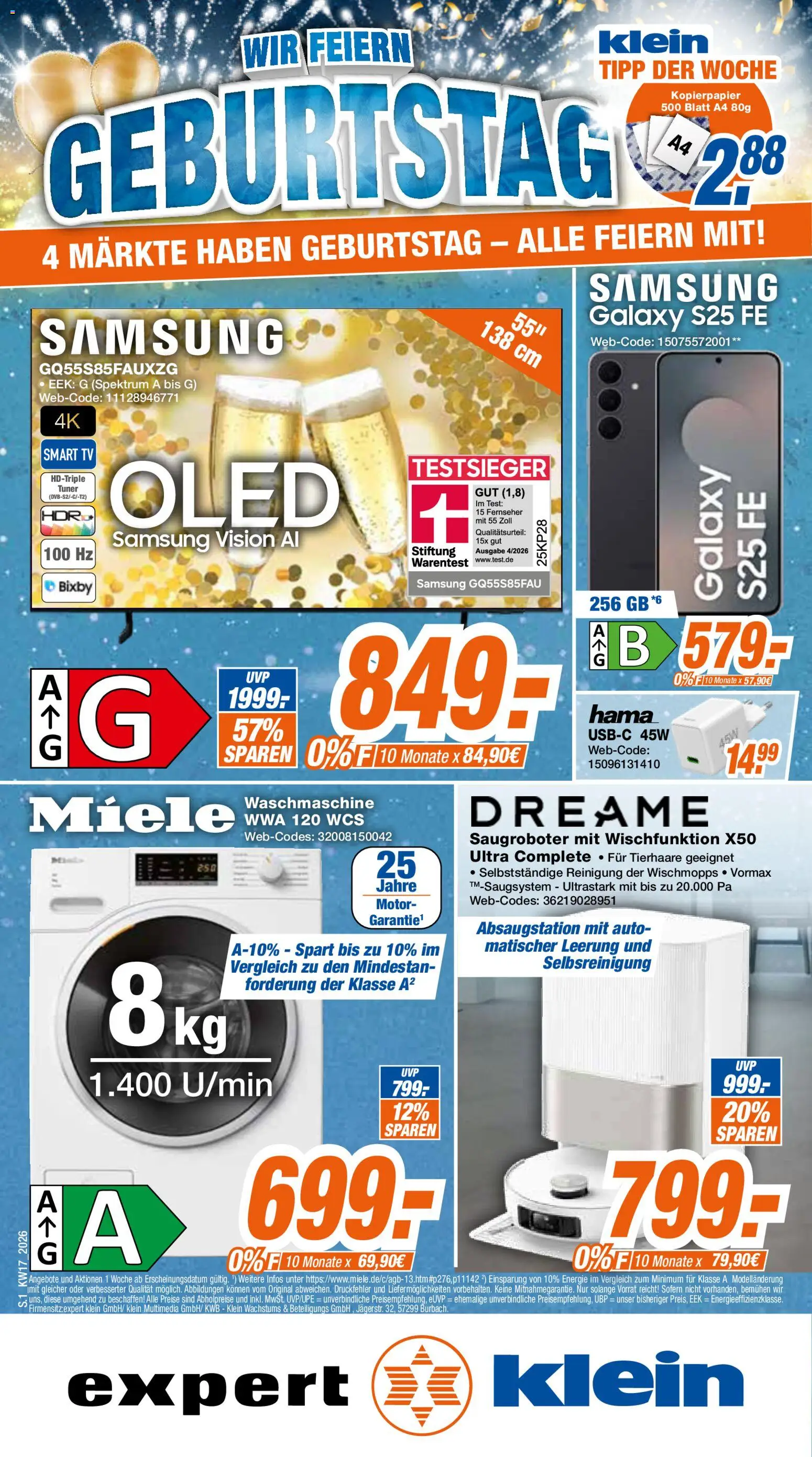 Expert Prospekt – gültig ab 18.04.2026 | Seite: 1 | Produkte: Miele, Waschmaschine, Samsung, Smart TV