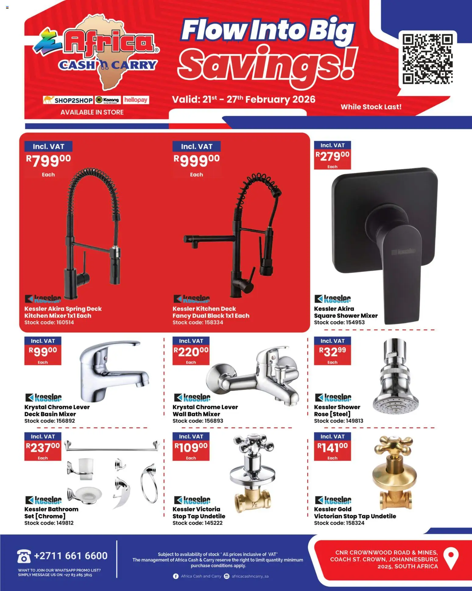 New Africa Cash & Carry catalogue – valid from 21.02.2026 | Page: 2 | Products: Bath, Shower, Basin, Stock