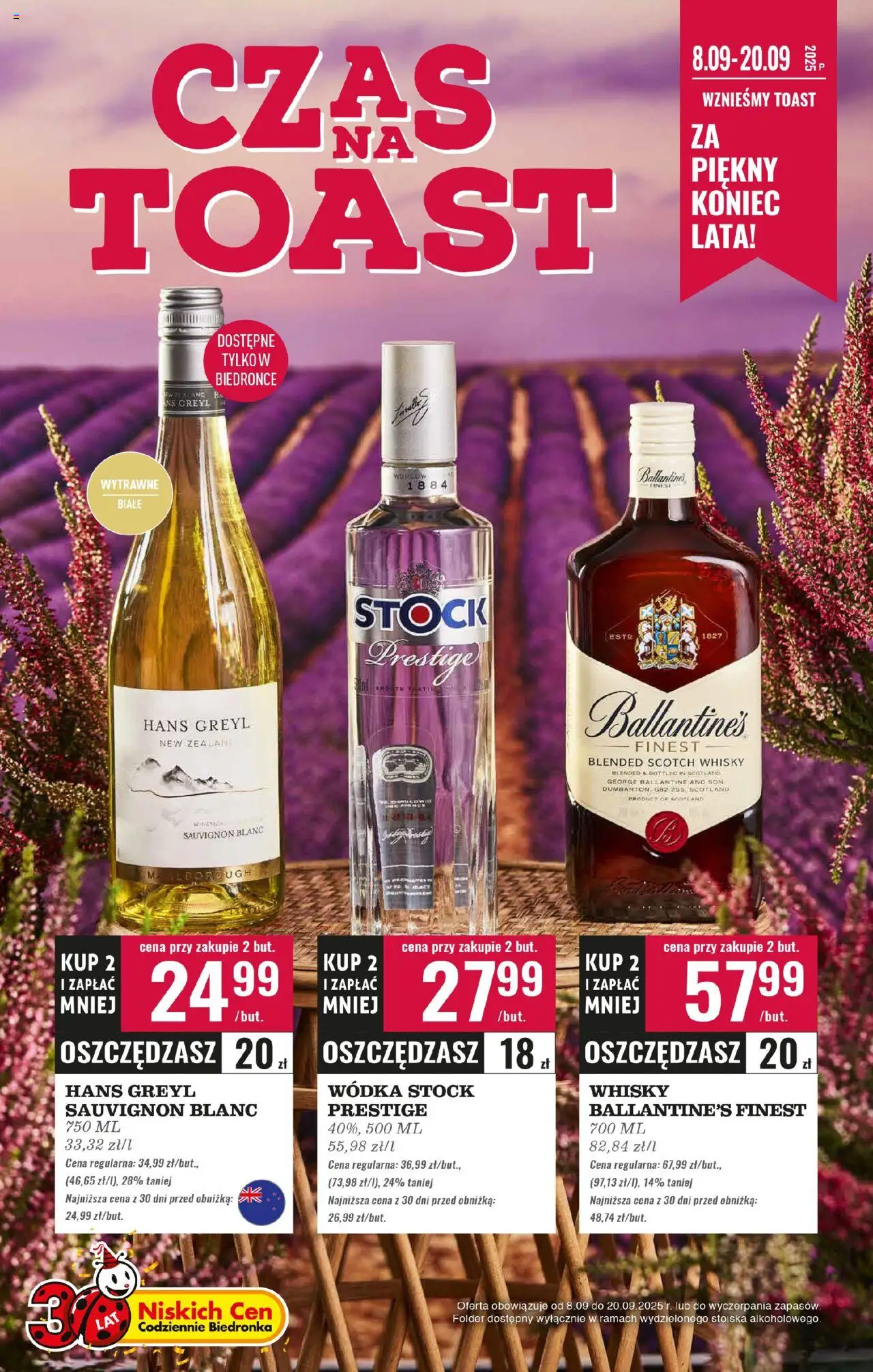 Biedronka gazetka - Czas na toast od 08.09.2025 | Strona: 1 | Produkty: Wódka Stock, Vodka, Wódka, Whisky