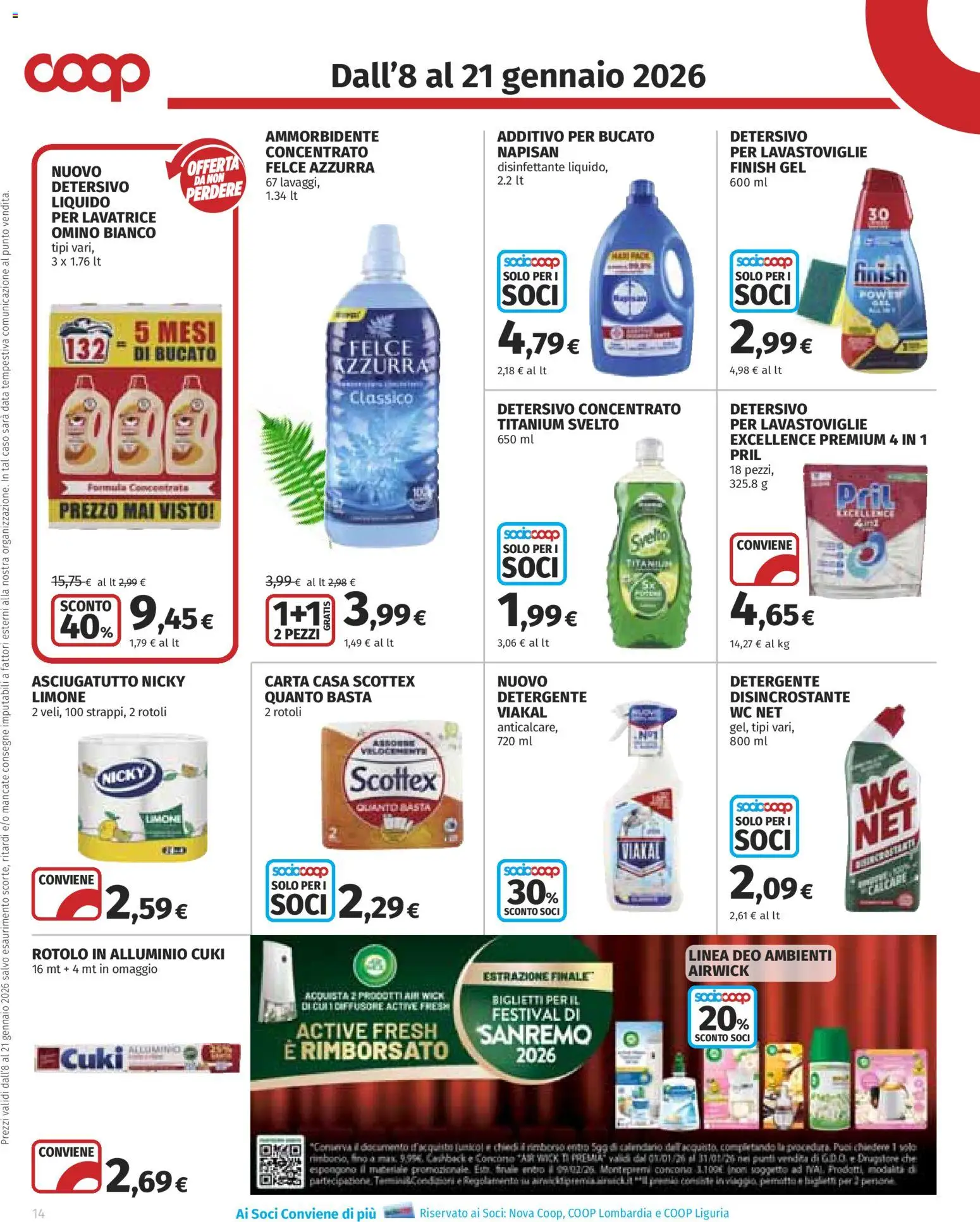 Volantino COOP del 08.01.2026 | Pagina: 14 | Prodotti: Ammorbidente, Lavastoviglie, Data, Asciugatutto