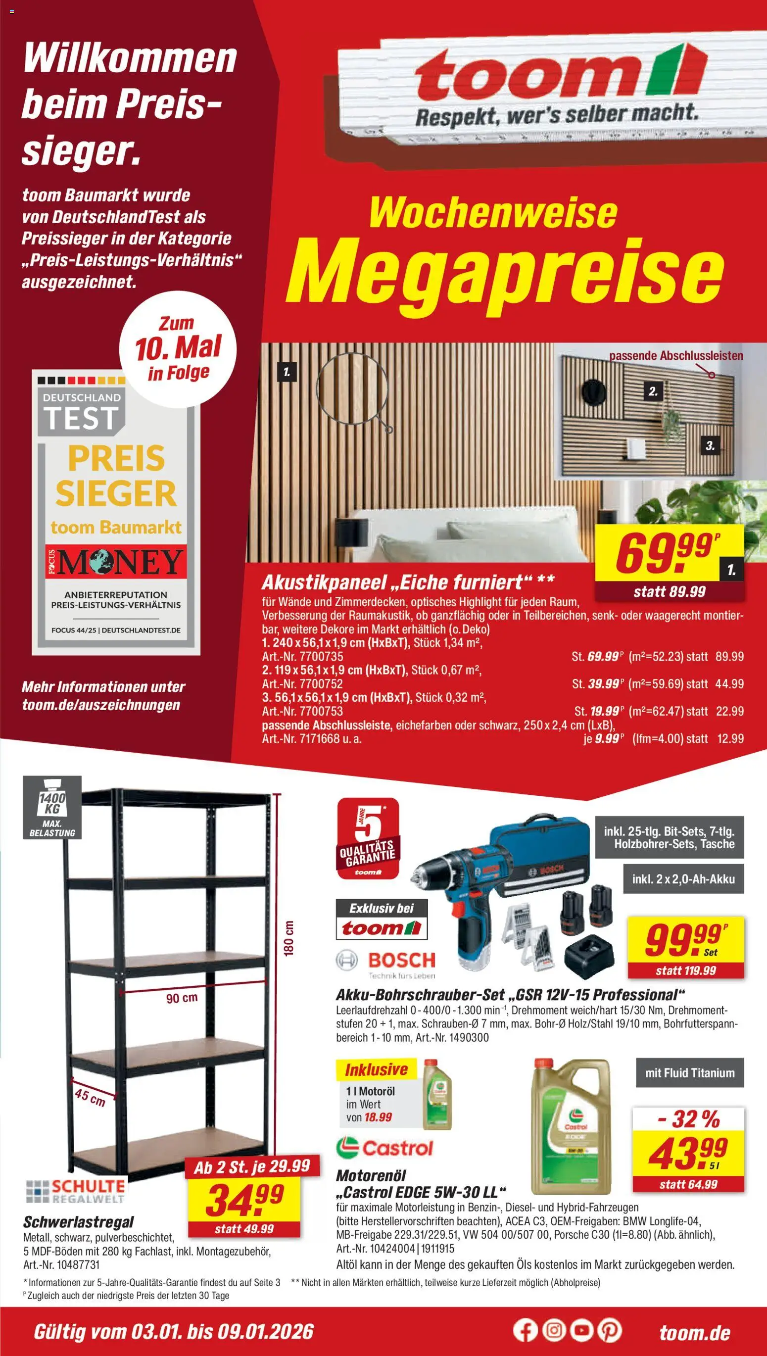 Toom Baumarkt Prospekt 	 – gültig ab 03.01.2026 | Seite: 1 | Produkte: Bosch, Tasche, Schwerlastregal