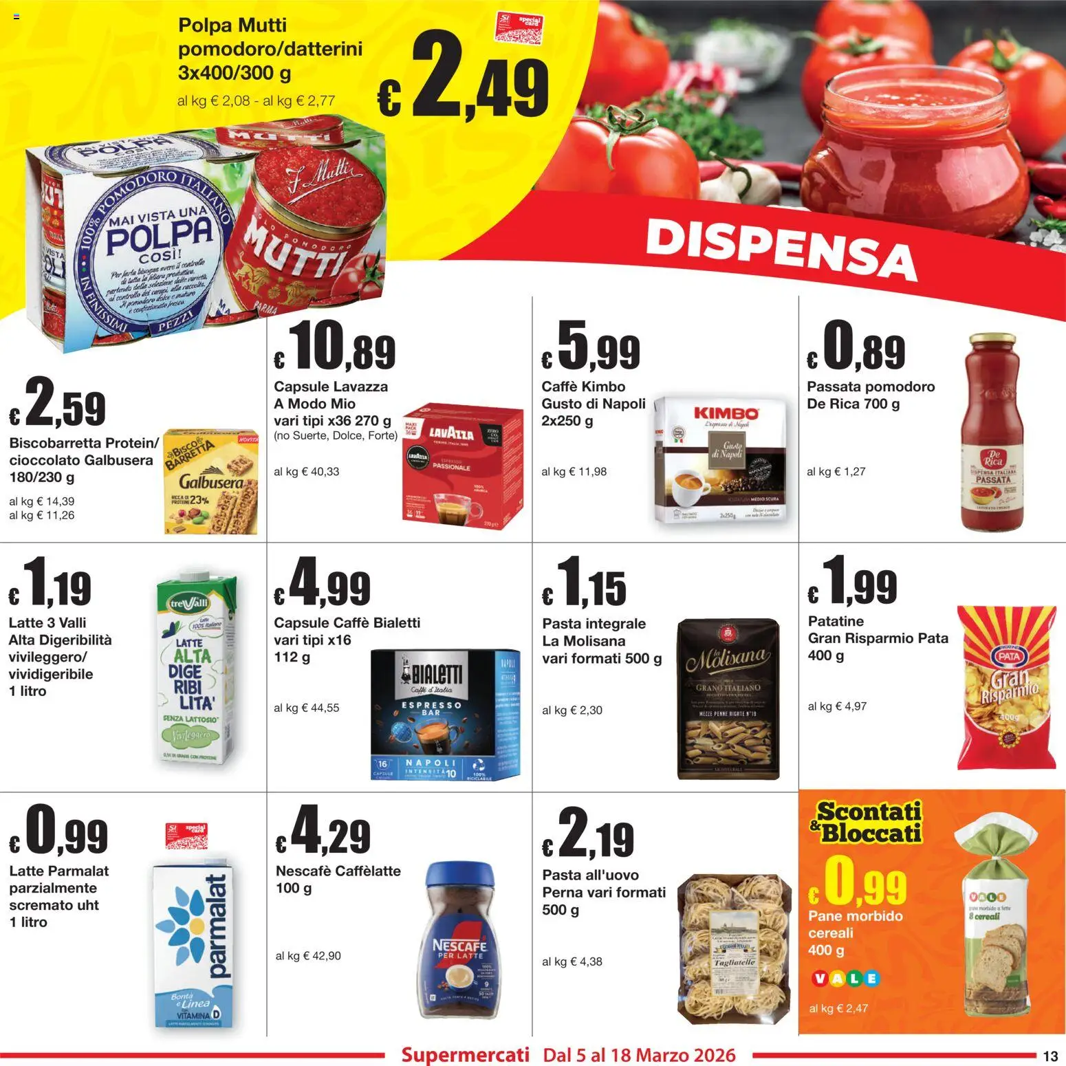 Volantino Sì con Te del 05.03.2026 | Pagina: 13 | Prodotti: Caffè, Patatine, Barretta, Penne