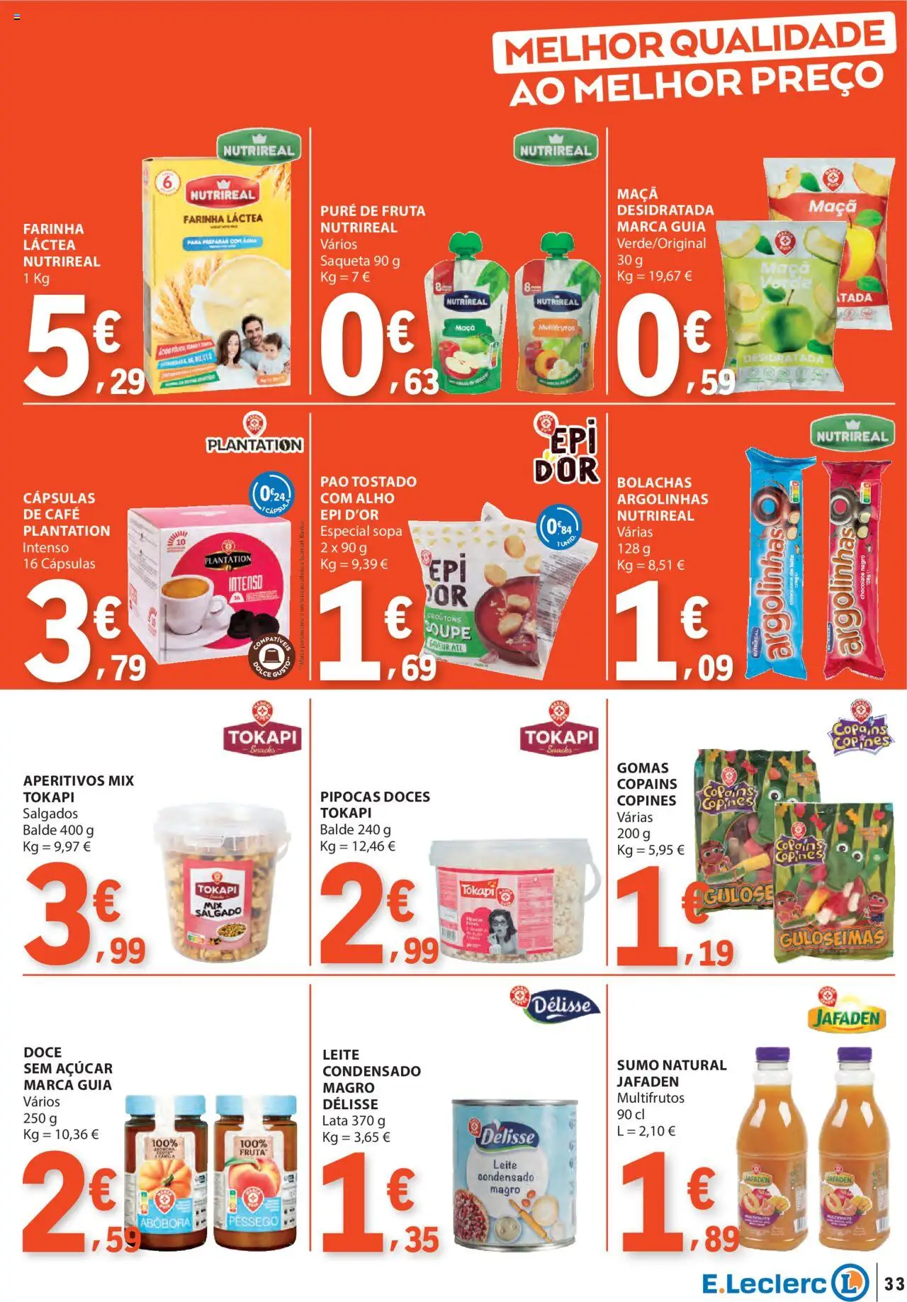 E.Leclerc folheto │ válido de 21.08.2025 | Página: 33 | Produtos: Pipocas, Leite, Chocolate, Abóbora