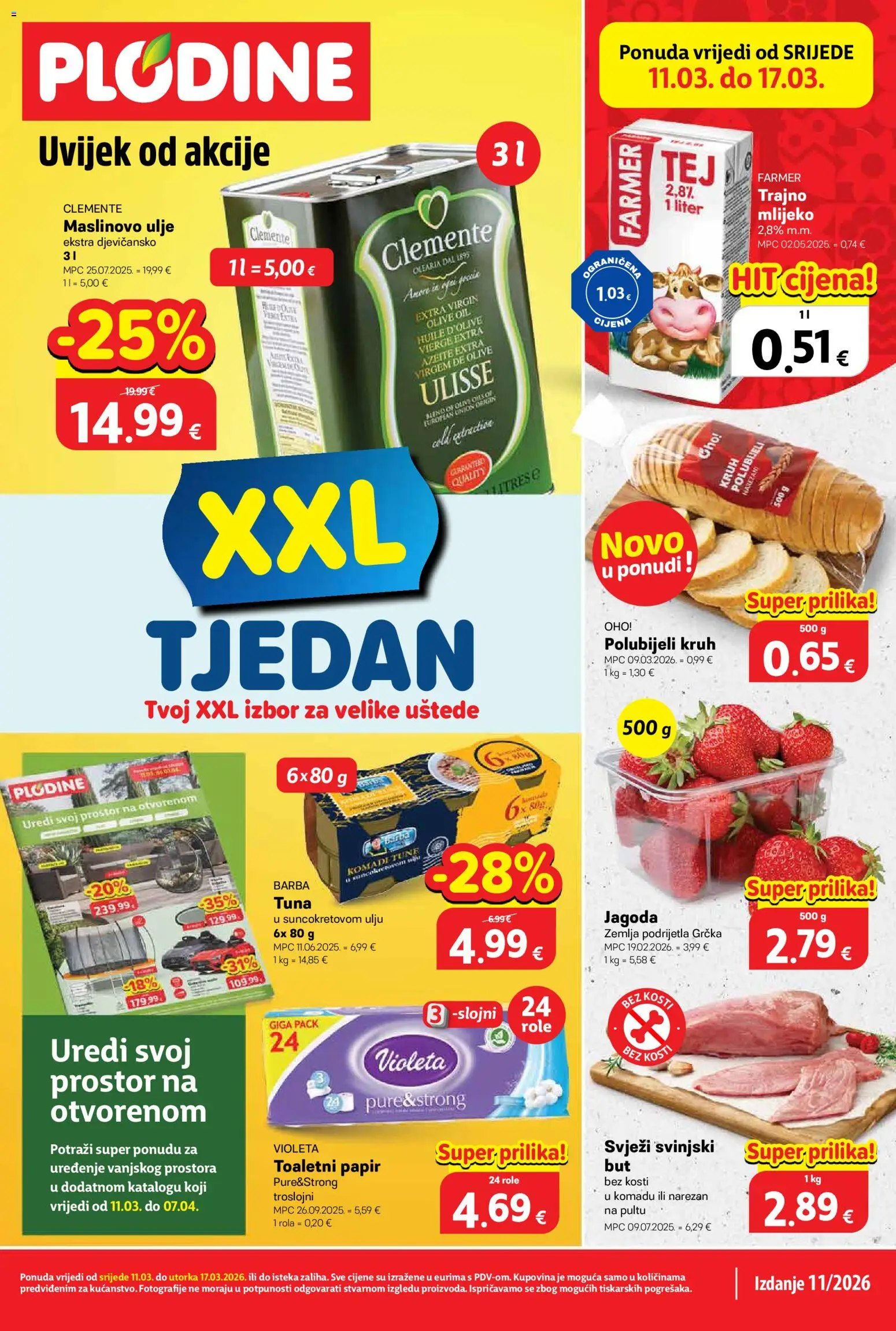 Plodine katalog | vrijedi od 11.03.2026 | Stranica: 1 | Proizvodi: Role, Mlijeko, Ulje, Maslinovo ulje