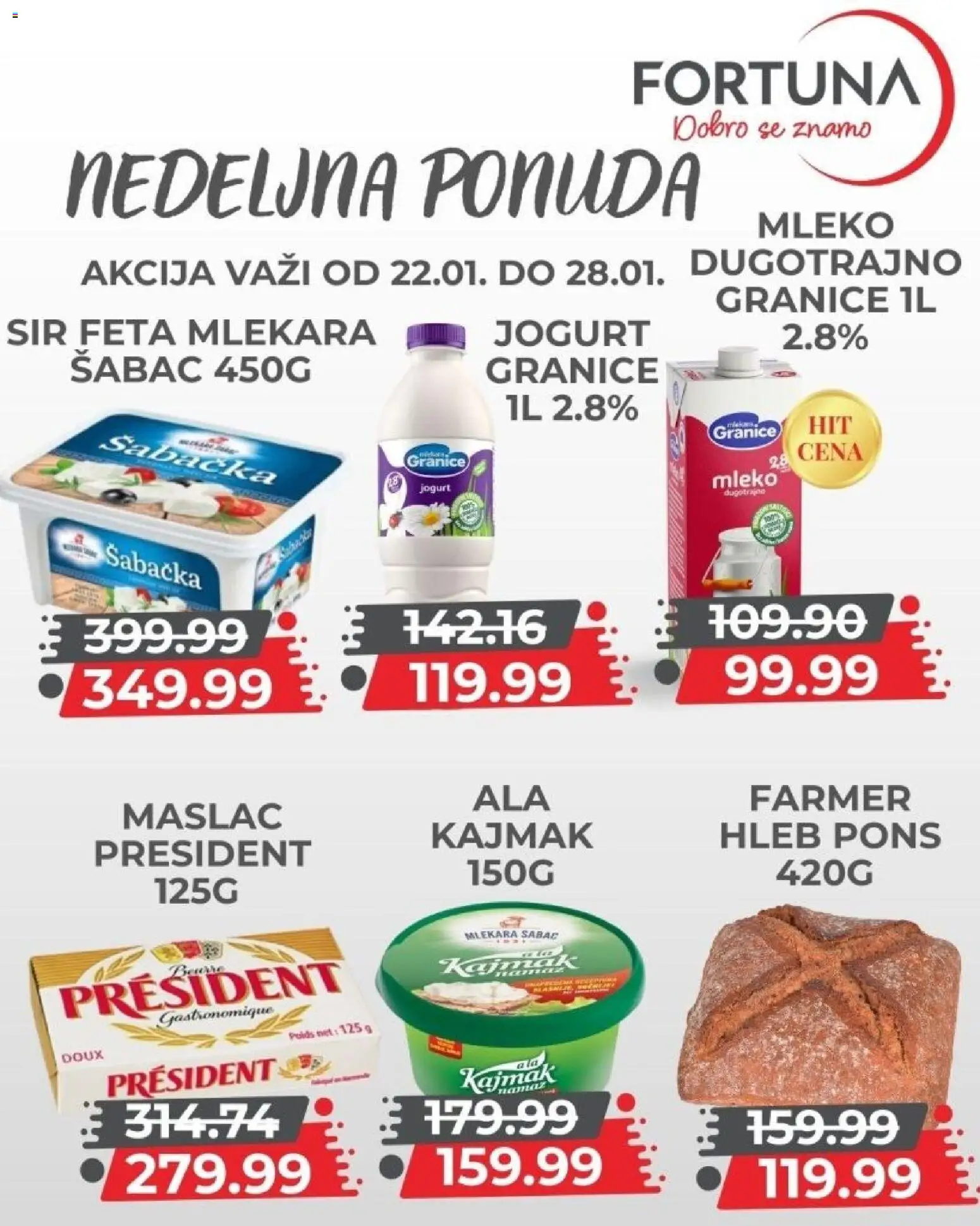 Fortuna Market katalog - važi od 22.01.2026 | Strana: 6 | Proizvode: Mleko, Sir, Jogurt, Hleb
