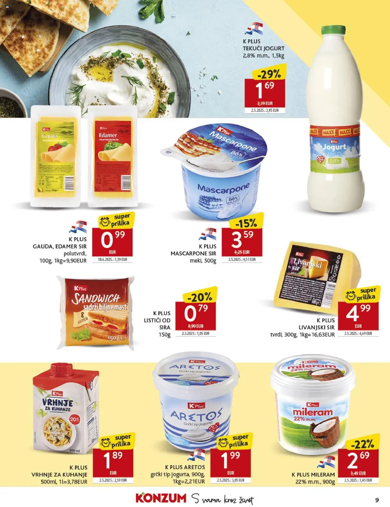 Konzum HR akciós ujság - amely érvényes a következő dátumtól: 17.09.2025 | Oldal: 9 | Termékek: Mascarpone