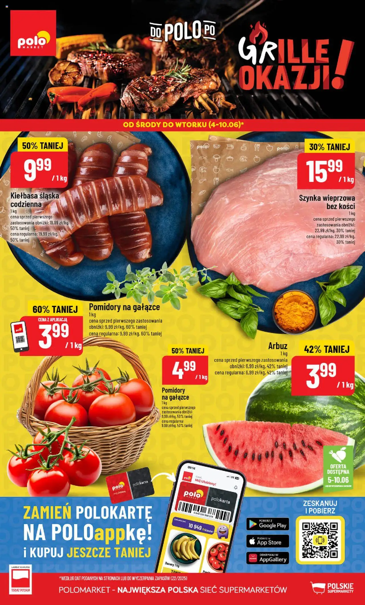 POLOmarket Gazetka od 04.06.2025 | Strona: 1 | Produkty: Arbuz, Szynka wieprzowa, Szynka, Banany