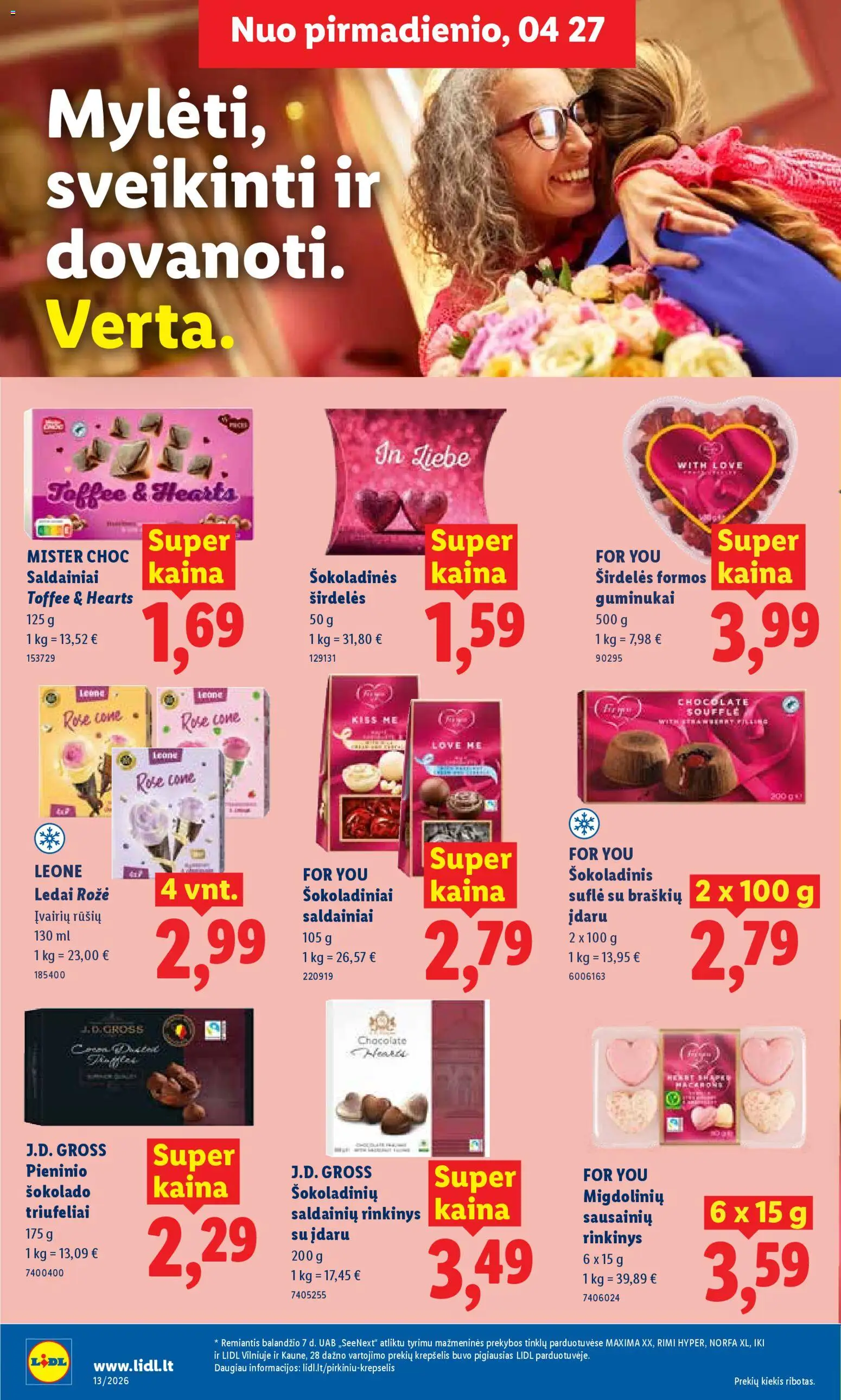 LIDL akcijos nuo 27.04.2026 | Puslapis: 12 | Prekių: Ledai, Krepšelis, Guminukai, Saldainiai