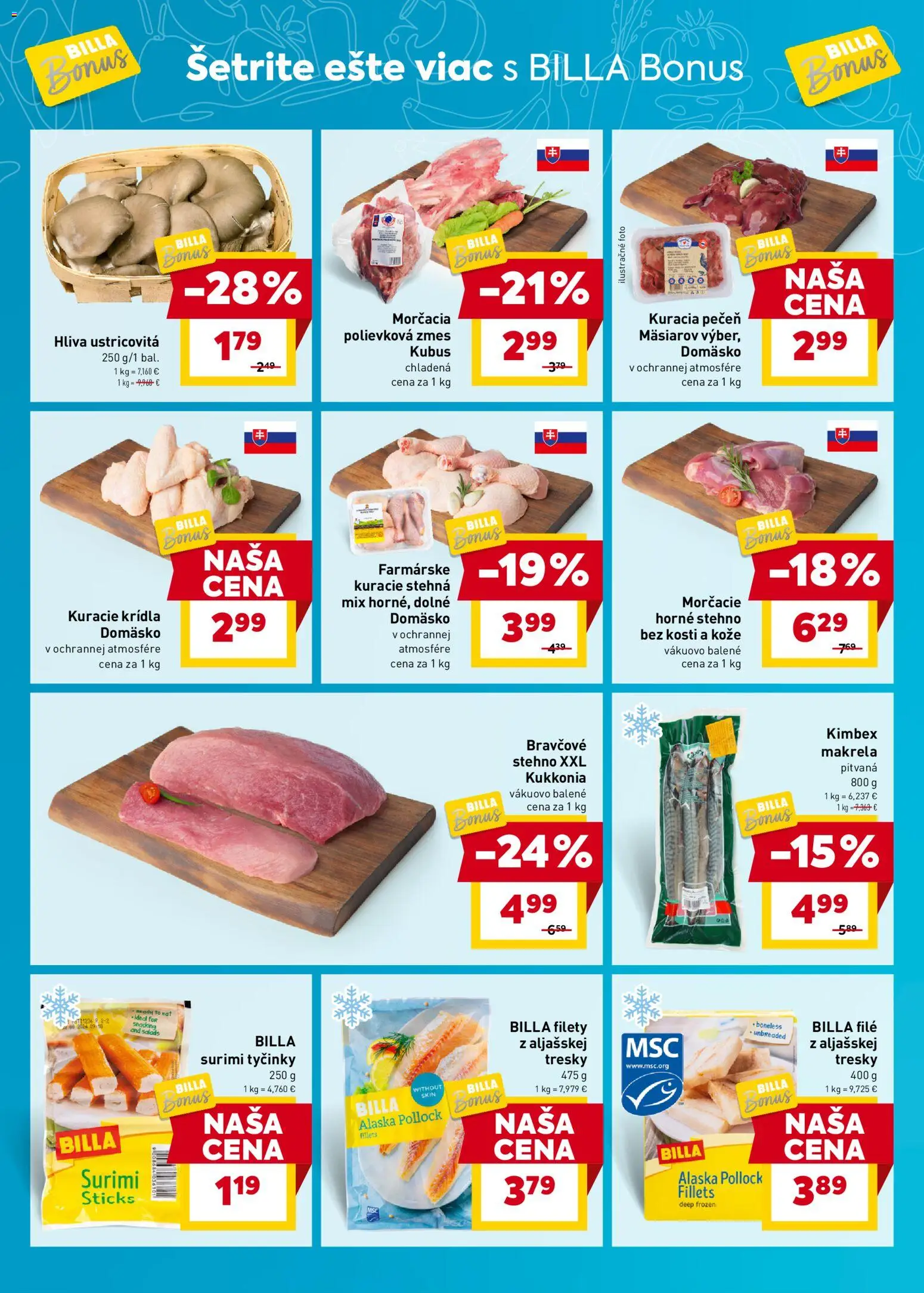 Nové Billa akcie – leták je platný od 22.10.2025 | Strana: 2 | Produkty: Kuracie stehná, Kuracie krídla
