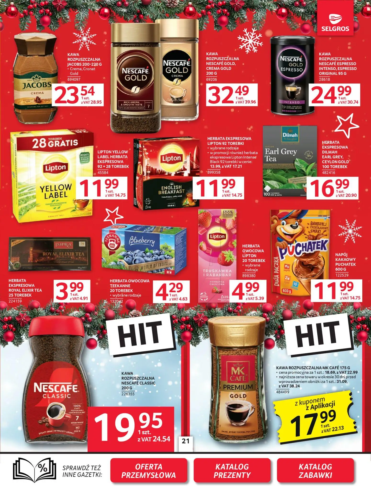 Selgros cash&carry Gazetka od 04.12.2025 | Strona: 21 | Produkty: Nescafe, Kawa rozpuszczalna, Herbata lipton, Torebki