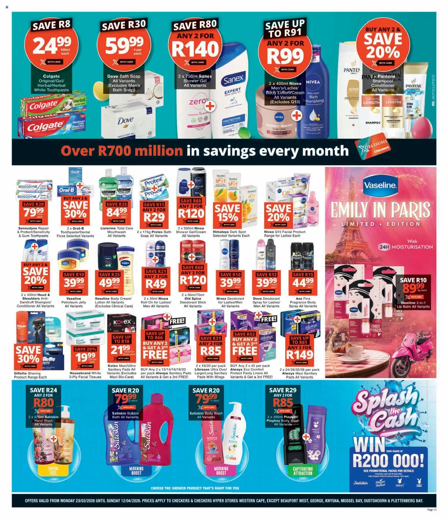 New Checkers catalogue – valid from 23.03.2026 | Page: 13 | Products: Shower, Soap, Lotion, Tissues