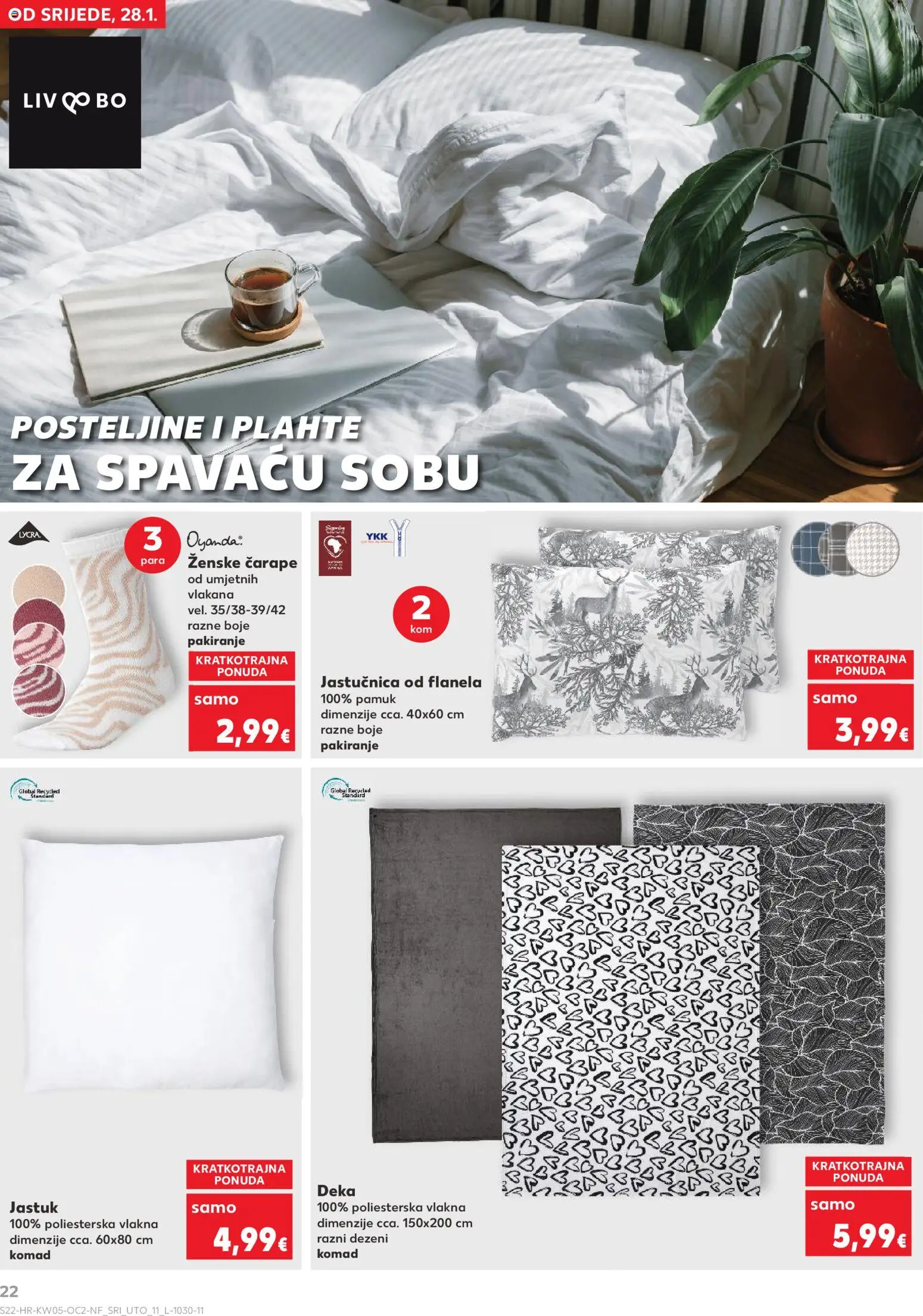 Kaufland katalog | vrijedi od 28.01.2026 | Stranica: 22 | Proizvodi: Jastuk, Jastučnica, Čarape, Deka