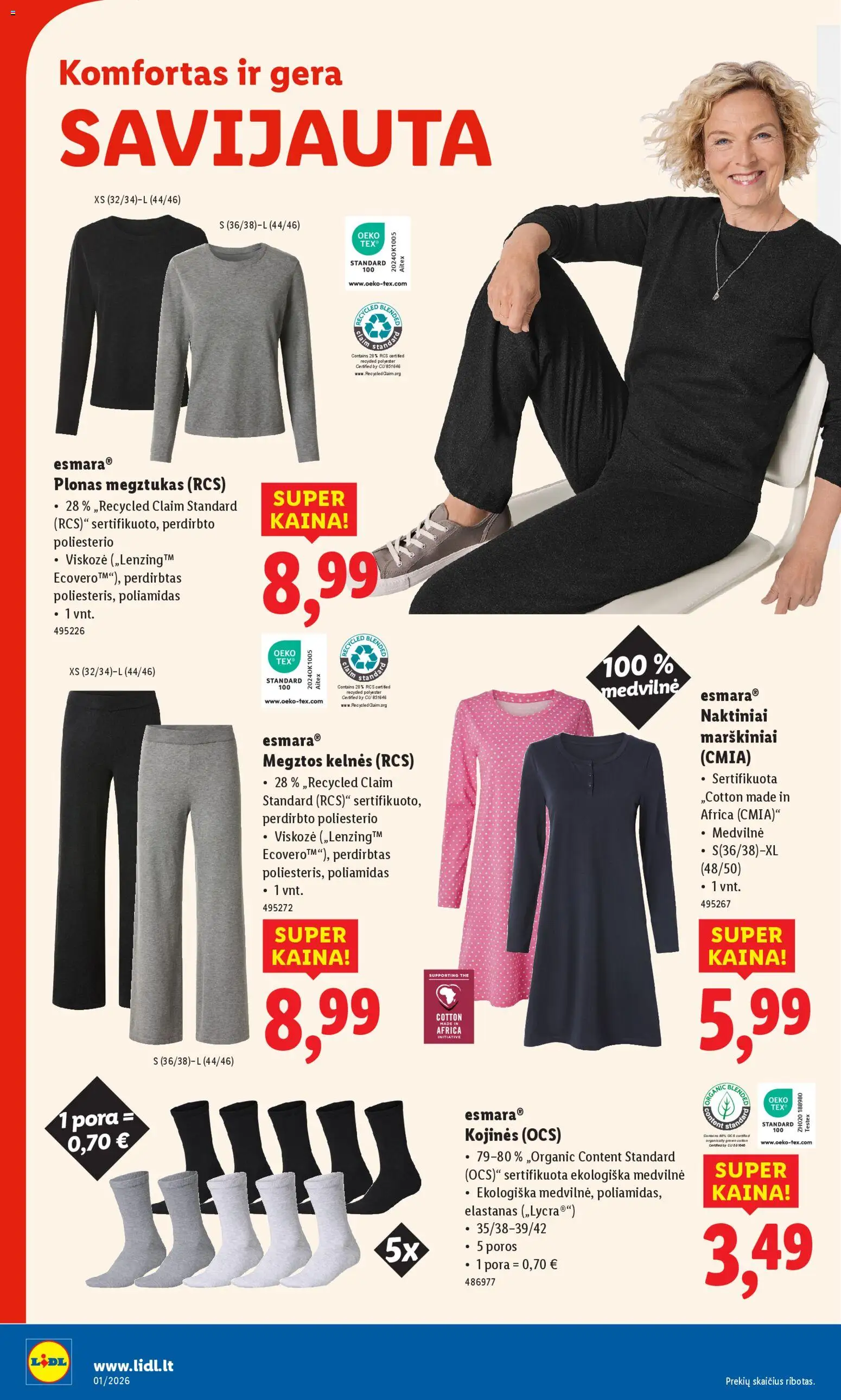 LIDL akcijos nuo 29.12.2025 | Puslapis: 10 | Prekių: Naktiniai, Marškiniai, Kelnes, Kojinės
