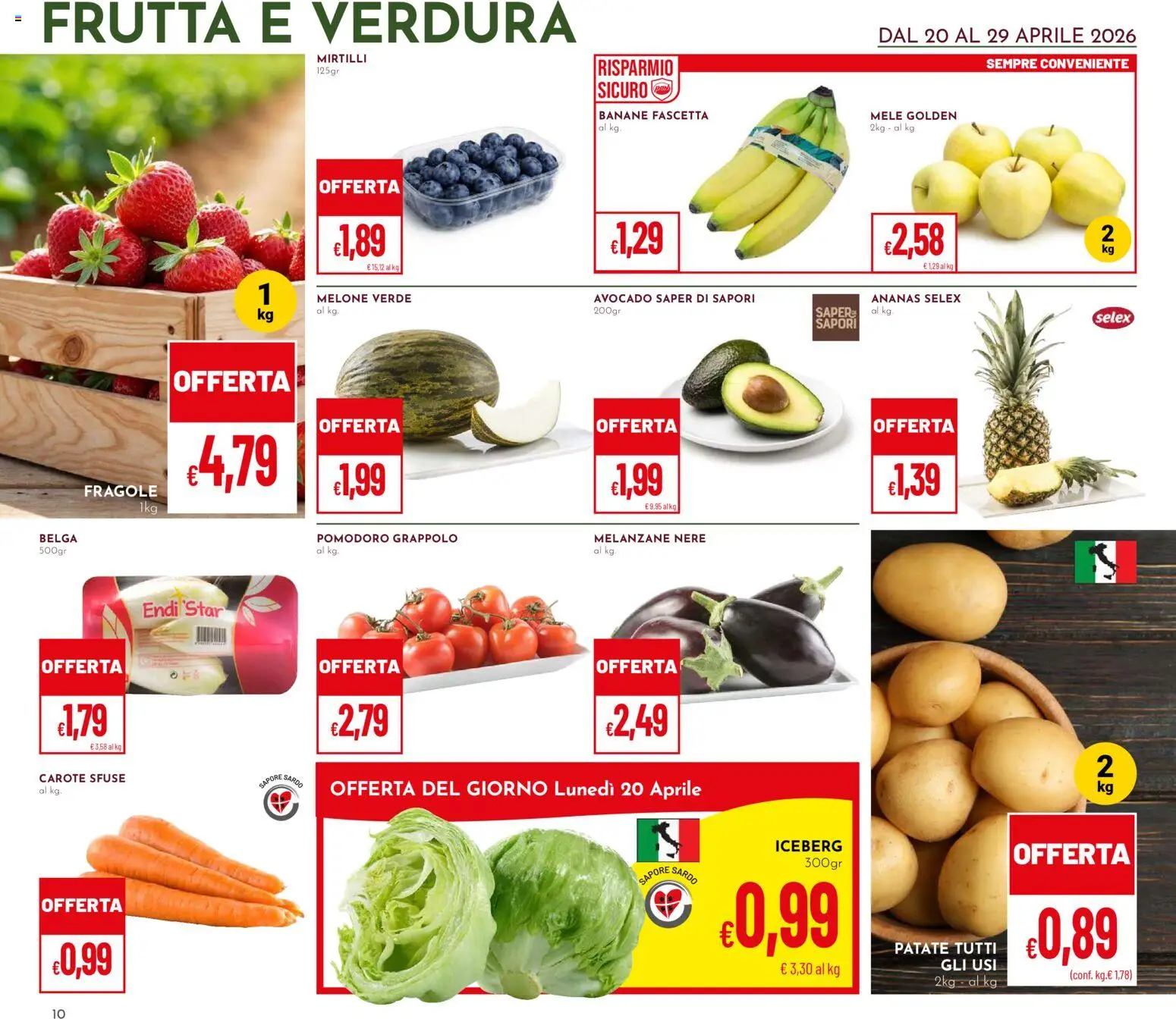 Volantino Pan del 20.04.2026 | Pagina: 10 | Prodotti: Patate, Frutta, Melone, Melanzane