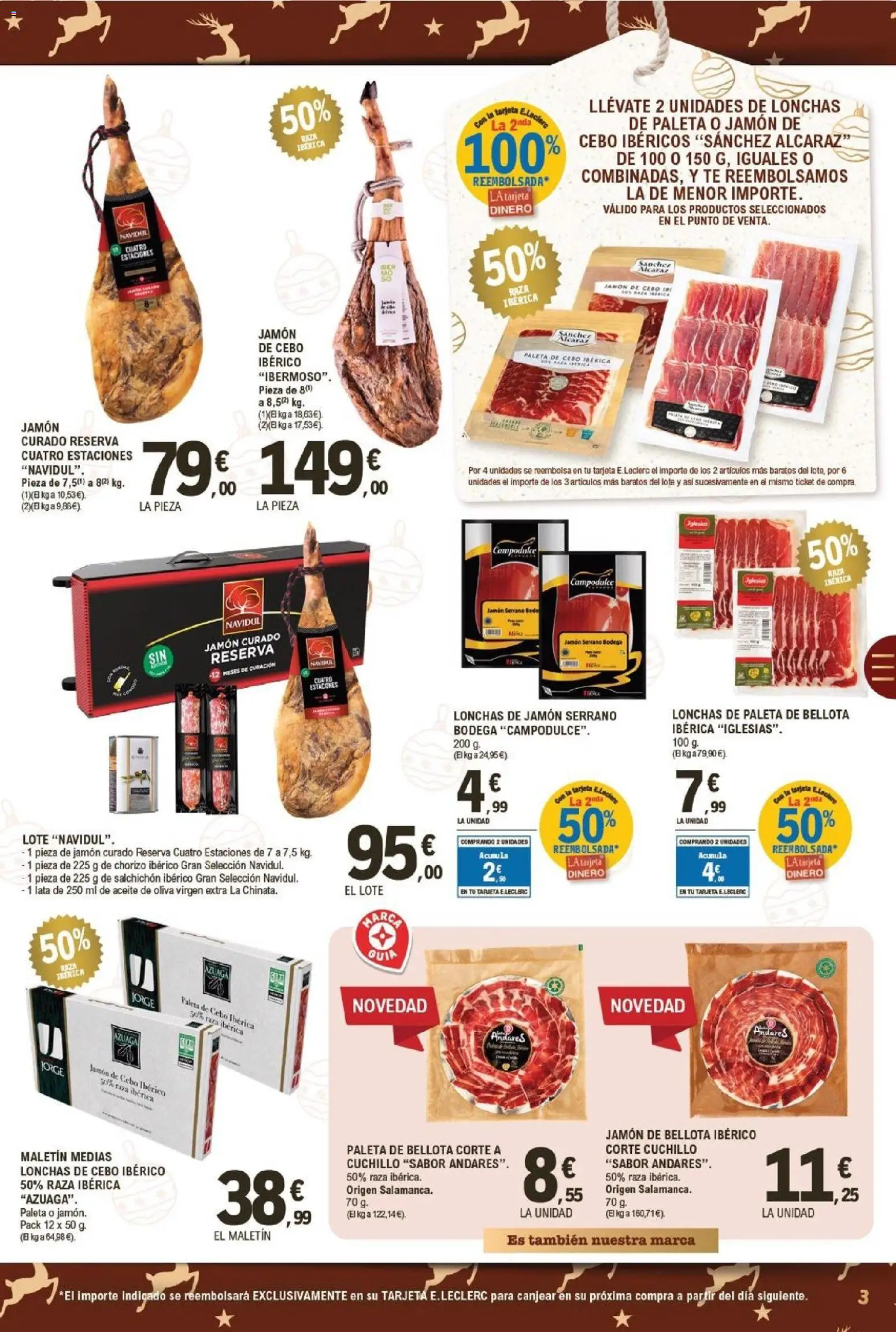 E.Leclerc folleto │ válido desde el 15.12.2025 | Página: 3 | Productos: Jamón serrano, Medias, Aceite, Té