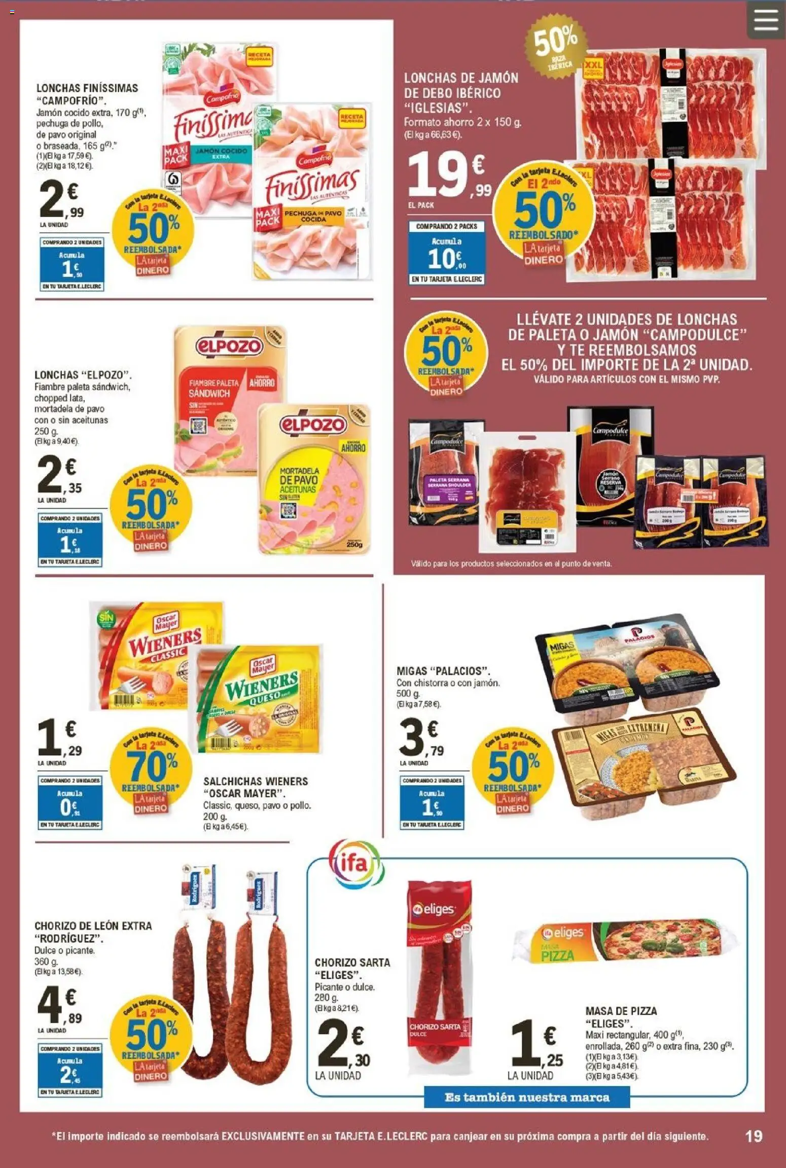 E.Leclerc folleto │ válido desde el 04.02.2026 | Página: 19 | Productos: Jamón, Pizza, Té, Mortadela
