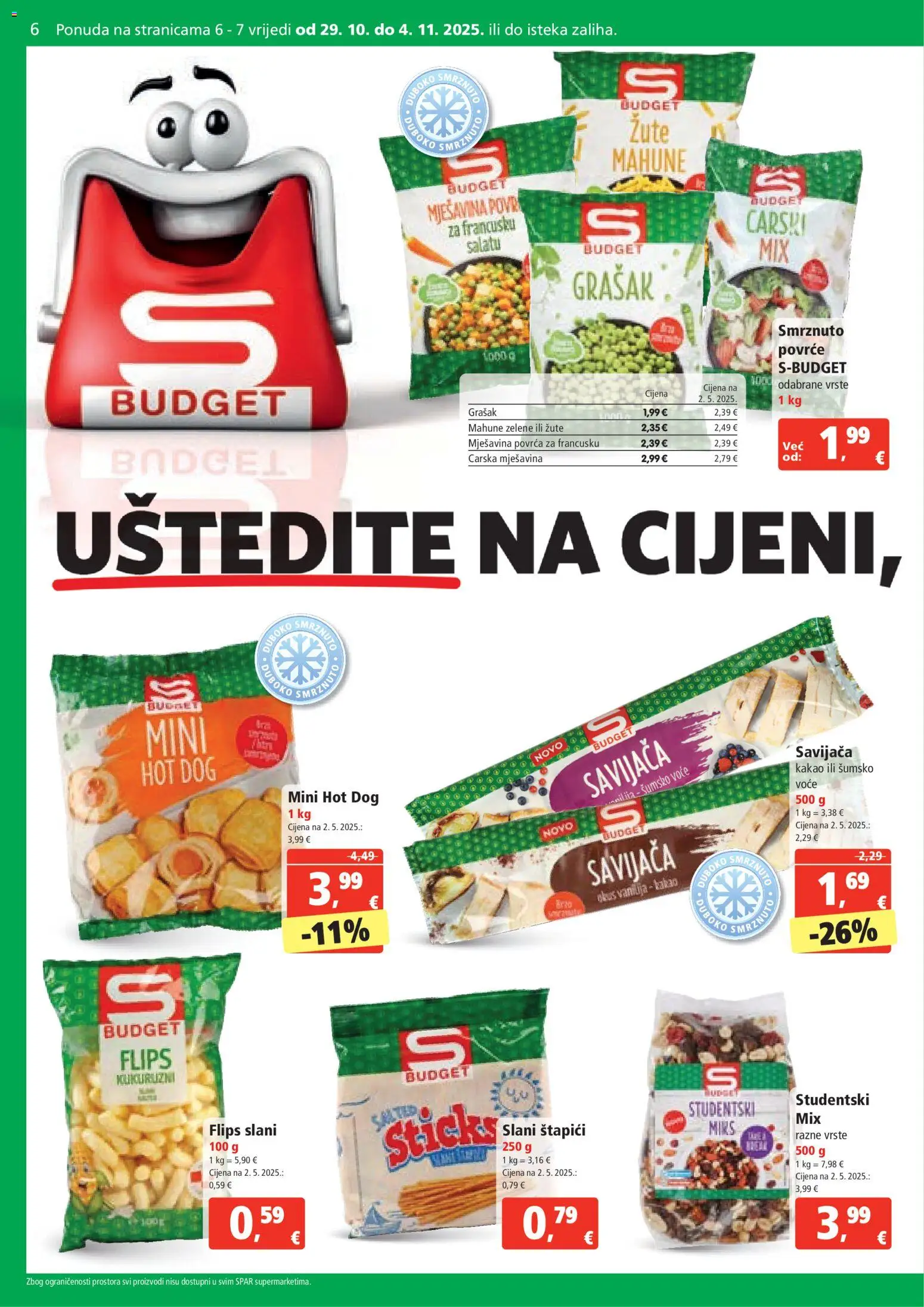 Spar katalog | vrijedi od 29.10.2025 | Stranica: 6 | Proizvodi: Flips, Povrće, Grašak, Kakao