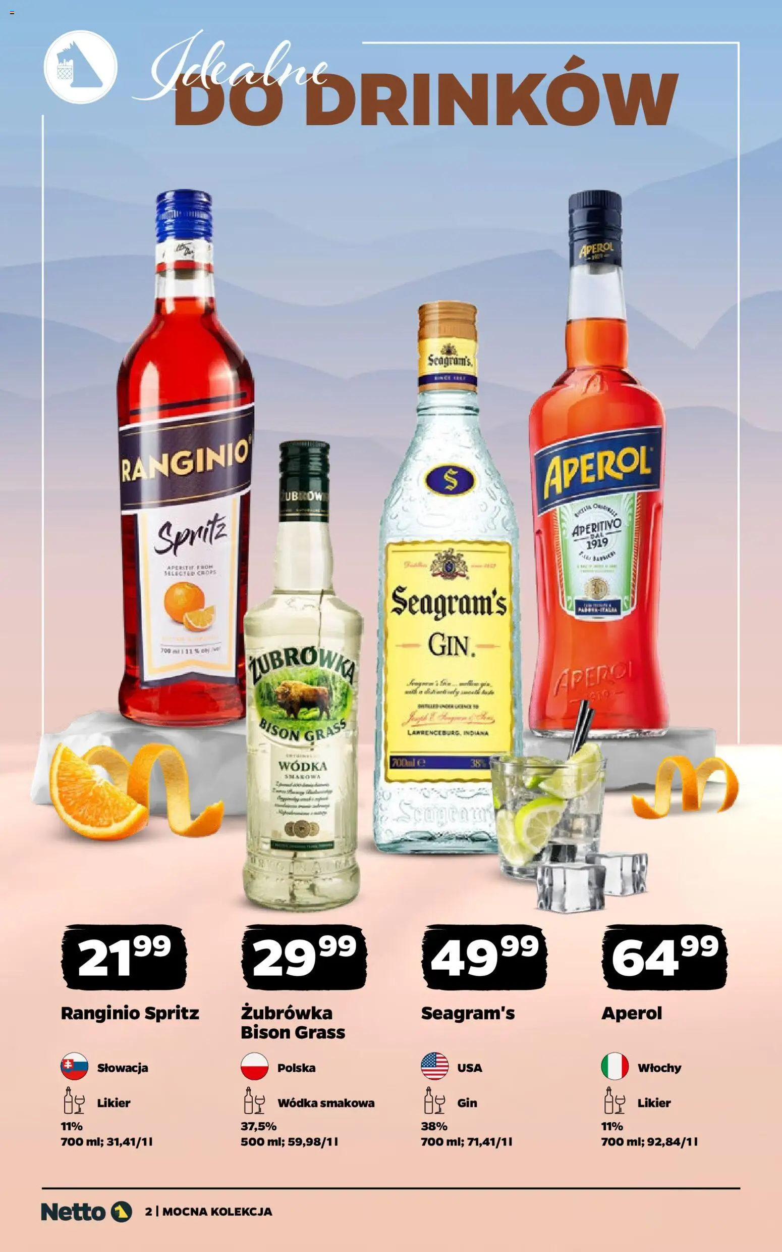 Netto gazetka - Alkohole mocne od 05.01.2026 | Strona: 2 | Produkty: Żubrówka, Gin, Wódka, Aperol