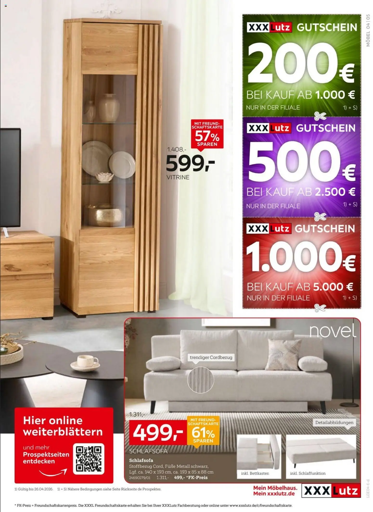 XXXLutz Nr. 1 beim Preis – gültig ab 11.04.2026 | Seite: 5 | Produkte: Schlafsofa, Vitrine