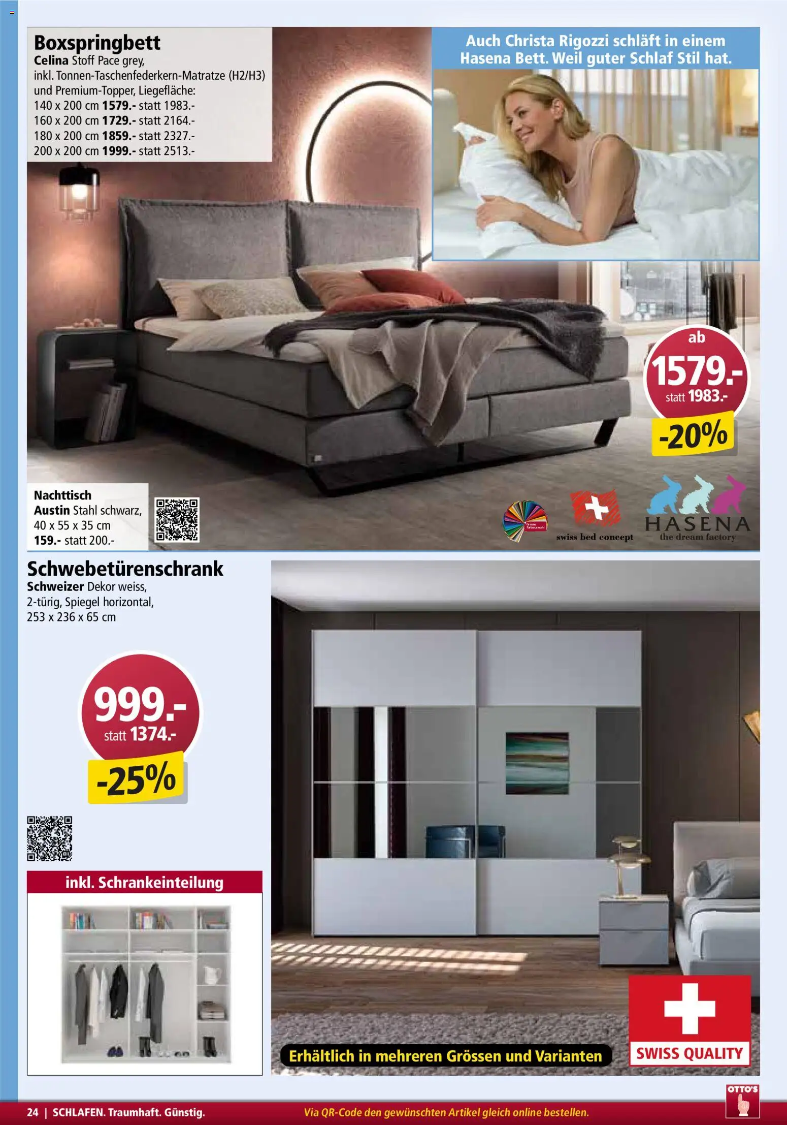 Otto's Aktionen Möbelflyer – gültig ab 01.03.2026 | Seite: 24 | Produkte: Nachttisch, Schwebetürenschrank, Spiegel, Boxspringbett