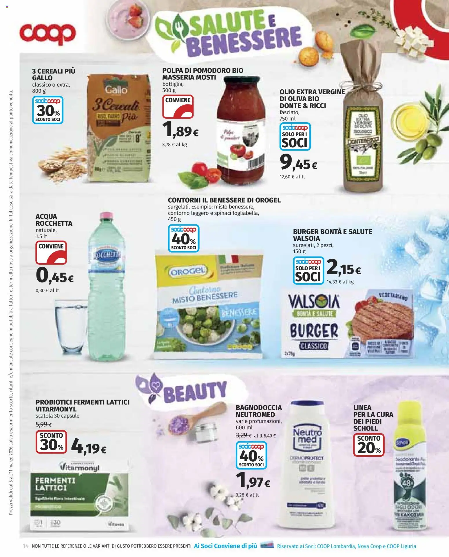 Volantino COOP del 05.03.2026 | Pagina: 14 | Prodotti: Acqua, Olio, Spinaci, Olio extra vergine