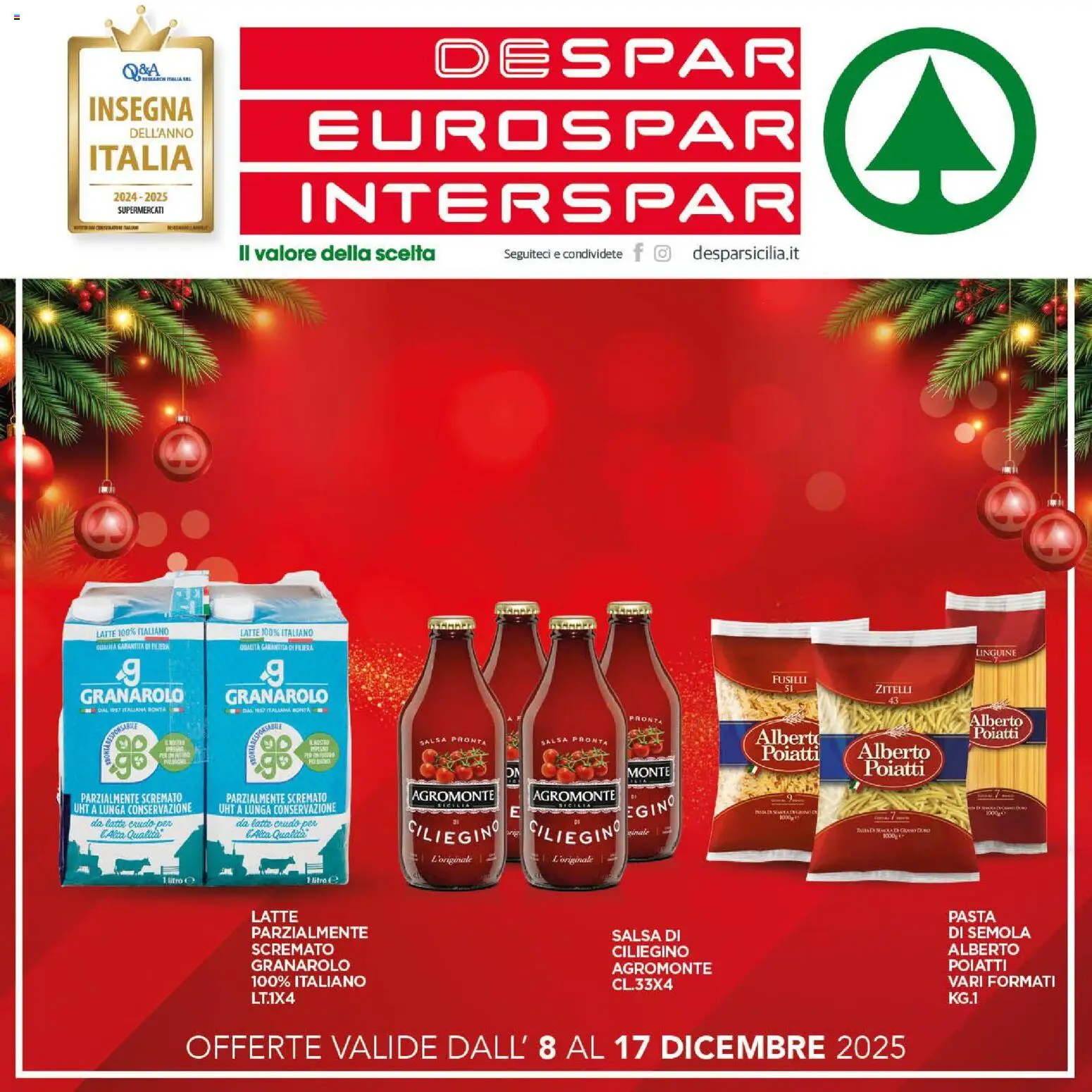Volantino Eurospar del 08.12.2025 | Pagina: 1 | Prodotti: Salsa, Latte, Pasta, Fusilli