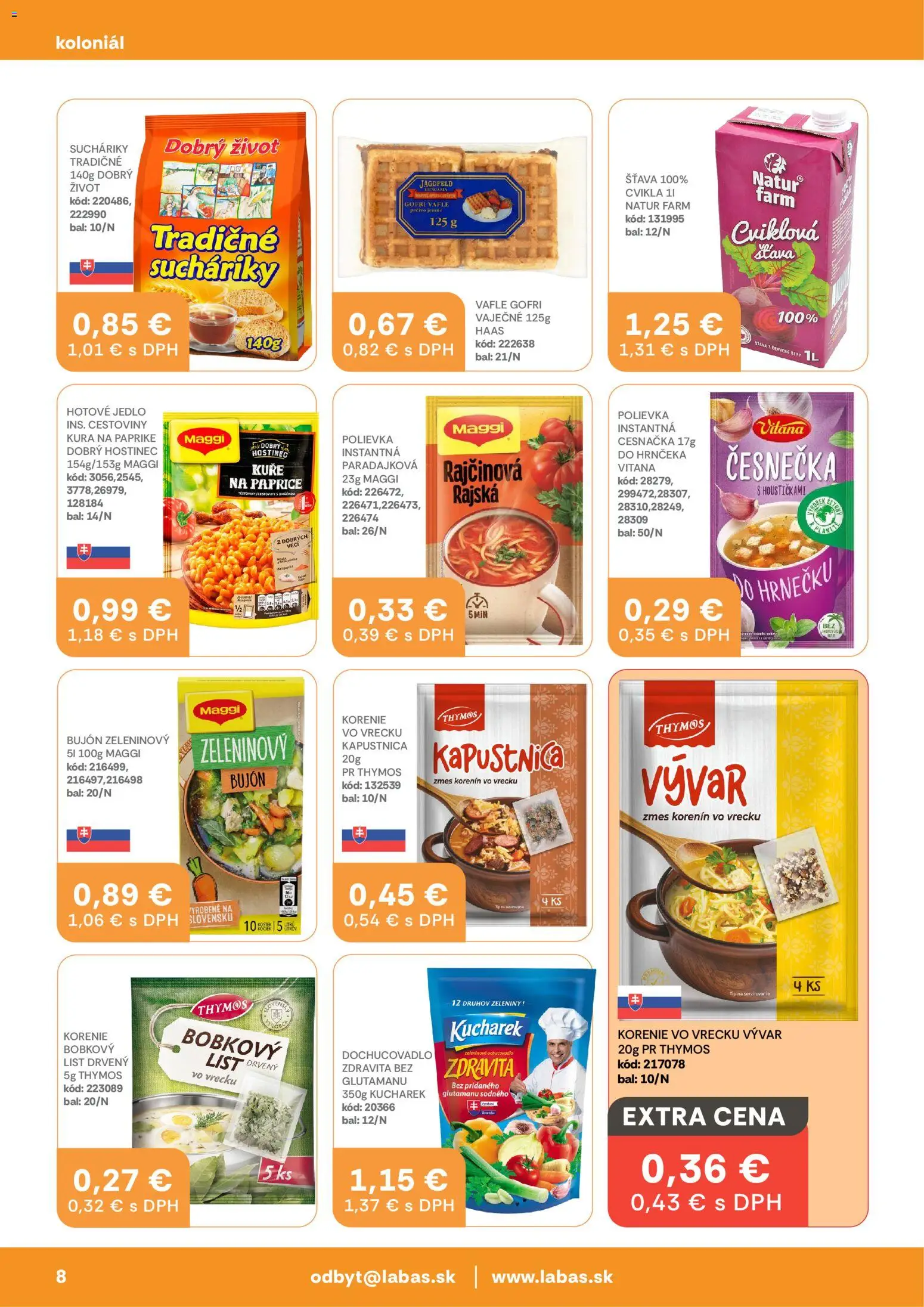 Nové Labaš akcie – leták je platný od 13.02.2026 | Strana: 8 | Produkty: Bujón, Cestoviny, Cvikla, Korenie