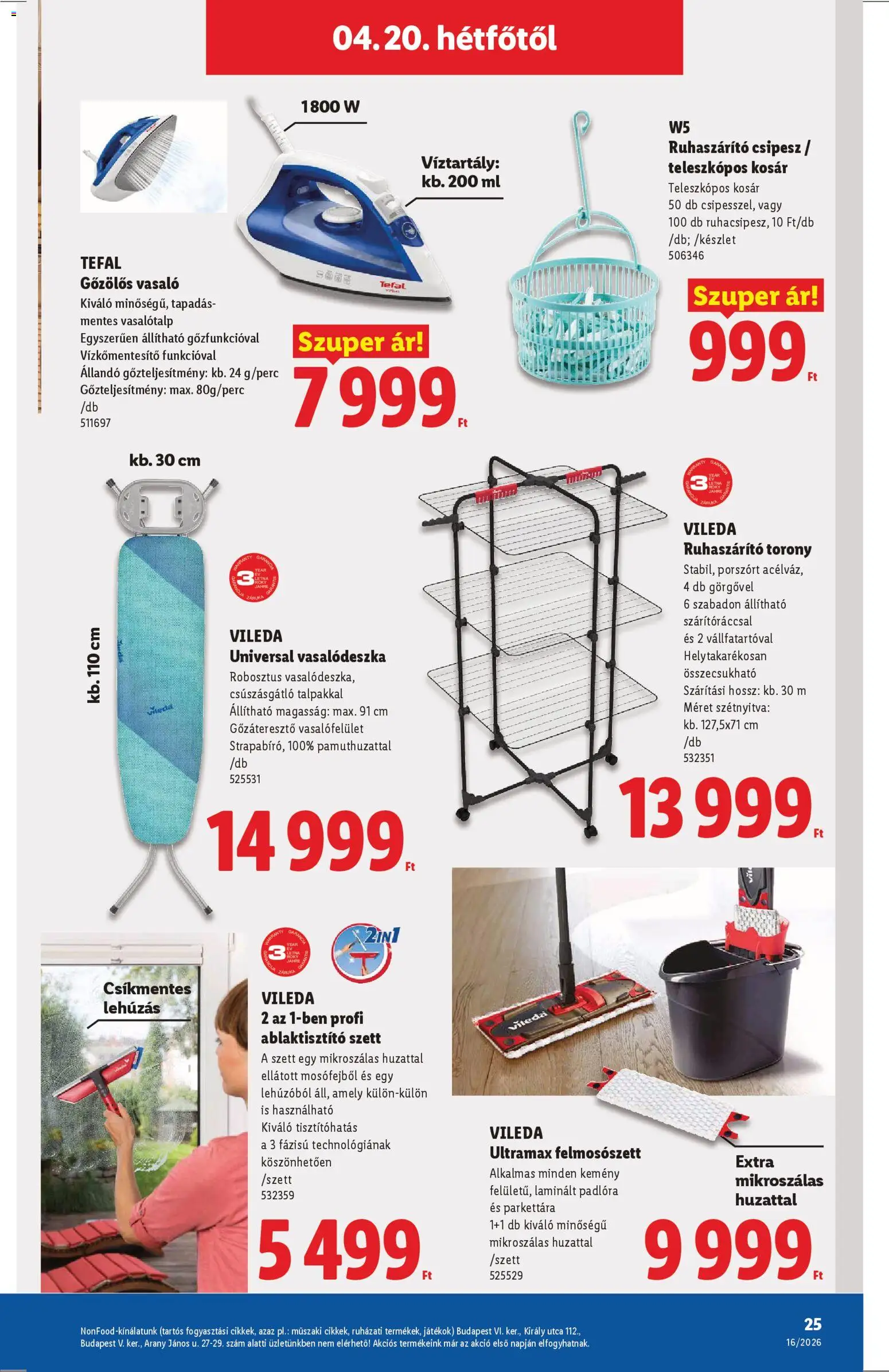 Lidl akciós ujság - amely érvényes a következő dátumtól: 16.04.2026 | Oldal: 25 | Termékek: Játékok, Vasalódeszka, Ruhaszárító, Vileda