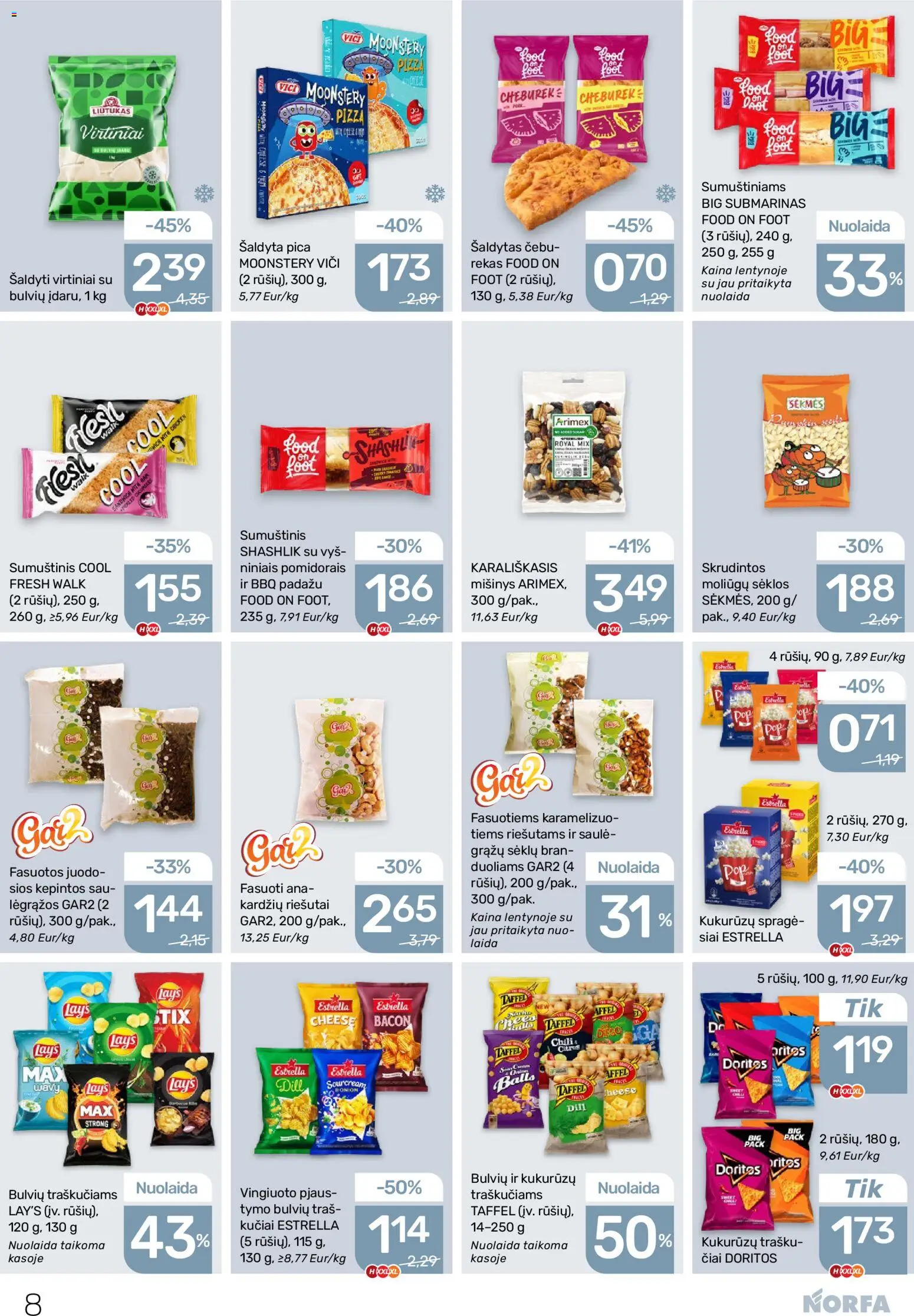NORFA akcijos nuo 08.01.2026 | Puslapis: 8 | Prekių: Riešutai, Sėklos, Sumuštinis, Pica