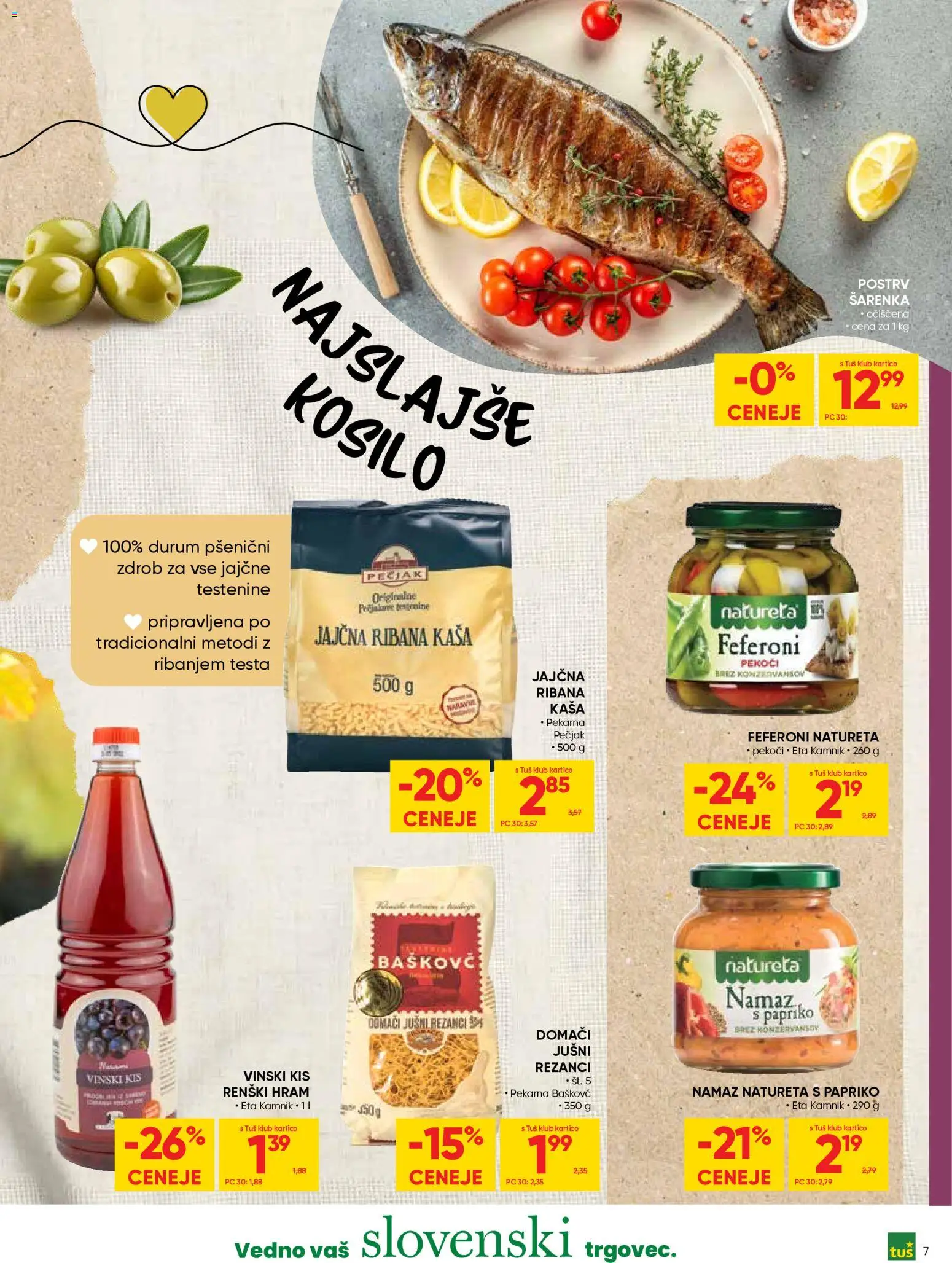 Novi Tuš katalog ponudbe – veljaven od 19.11.2025 | Stran: 7 | Izdelki: Pekarna, Zdrob, Namaz, Testenine