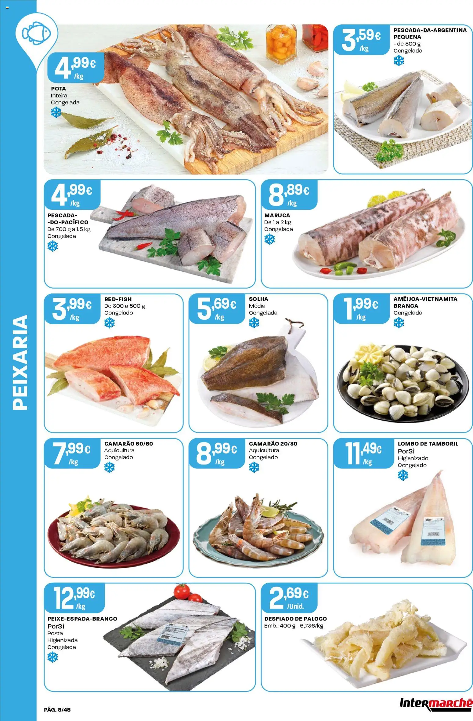Intermarché folheto │ válido de 20.11.2025 | Página: 8 | Produtos: Pescada, Camarão, Lombo, Tamboril