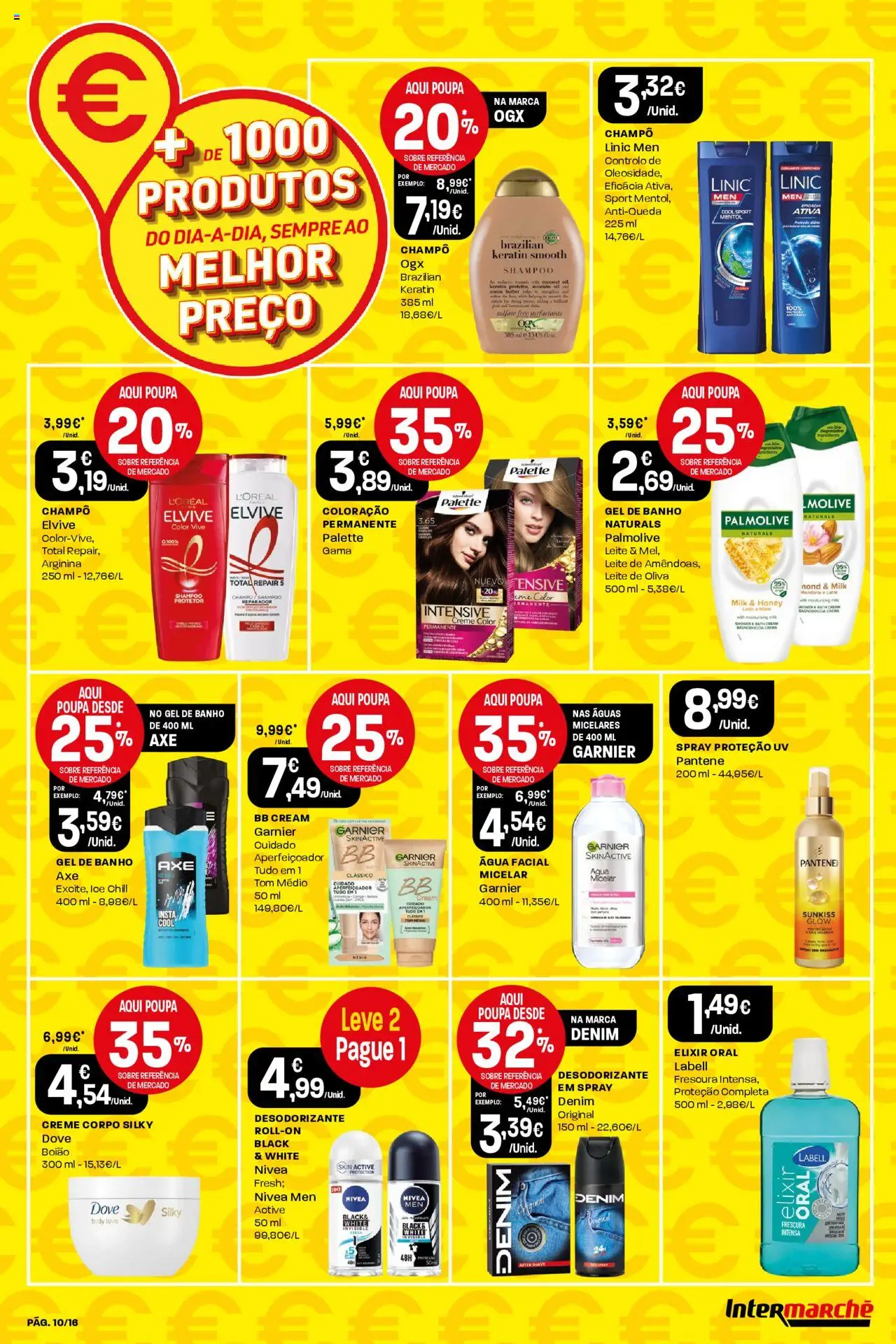 Intermarché folheto │ válido de 31.07.2025 | Página: 10 | Produtos: Agua, Shampoo, Gel de banho, Leite