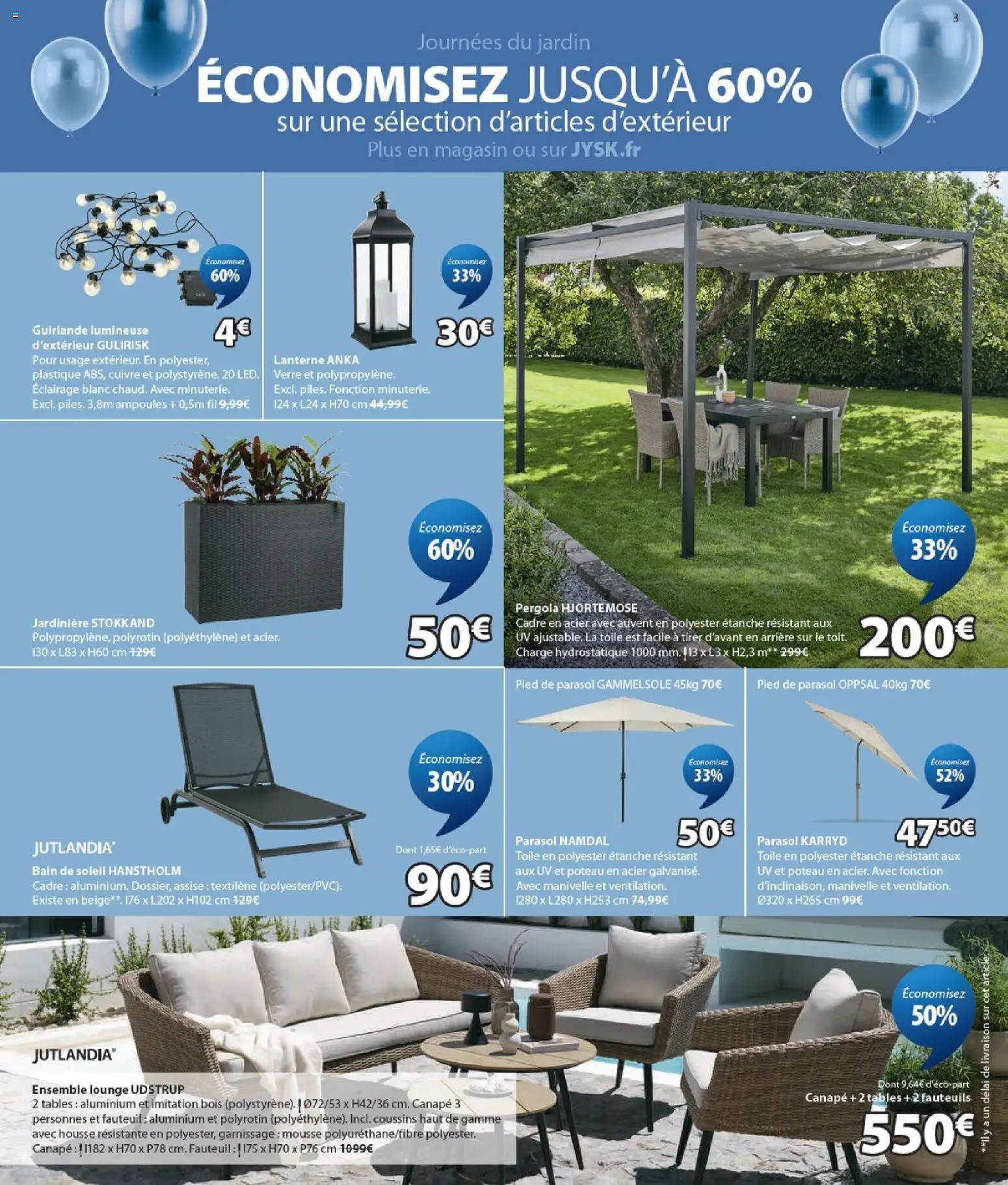 {H1} | Page: 3 | Produits: Guirlande lumineuse, Canapé, Parasol, Pied de parasol