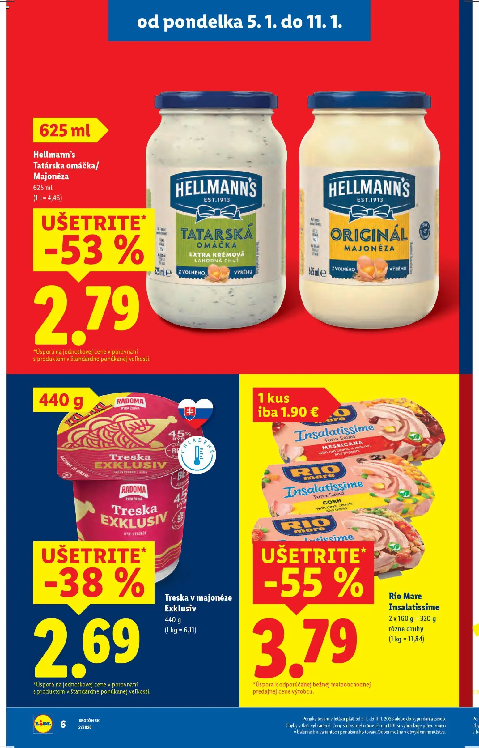 Nové Lidl akcie – leták je platný od 05.01.2026 | Strana: 6 | Produkty: Rio Mare, Omáčka, Treska