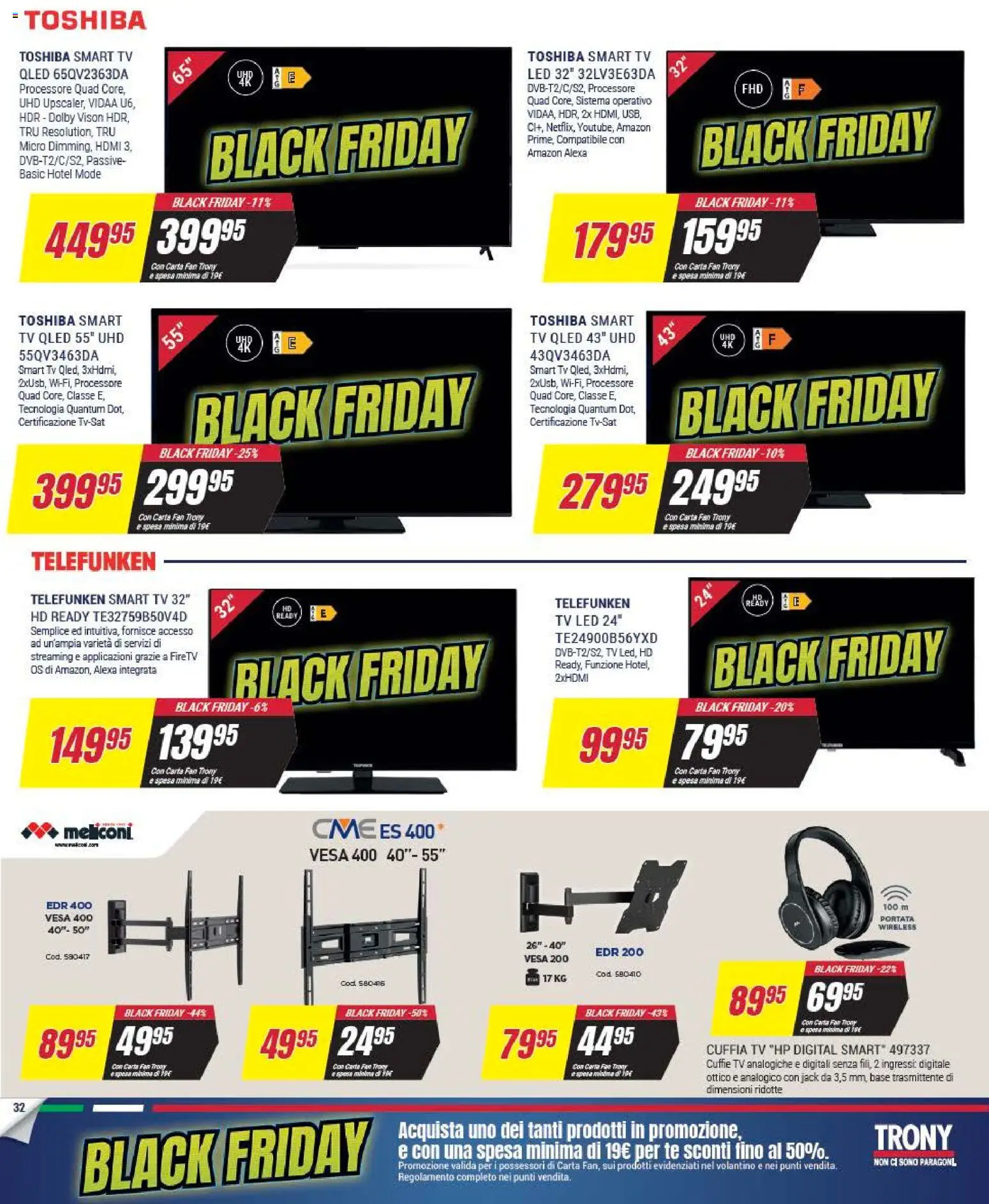Volantino Trony del 25.11.2025 | Pagina: 32 | Prodotti: Tè, TV, Cuffie, Fan