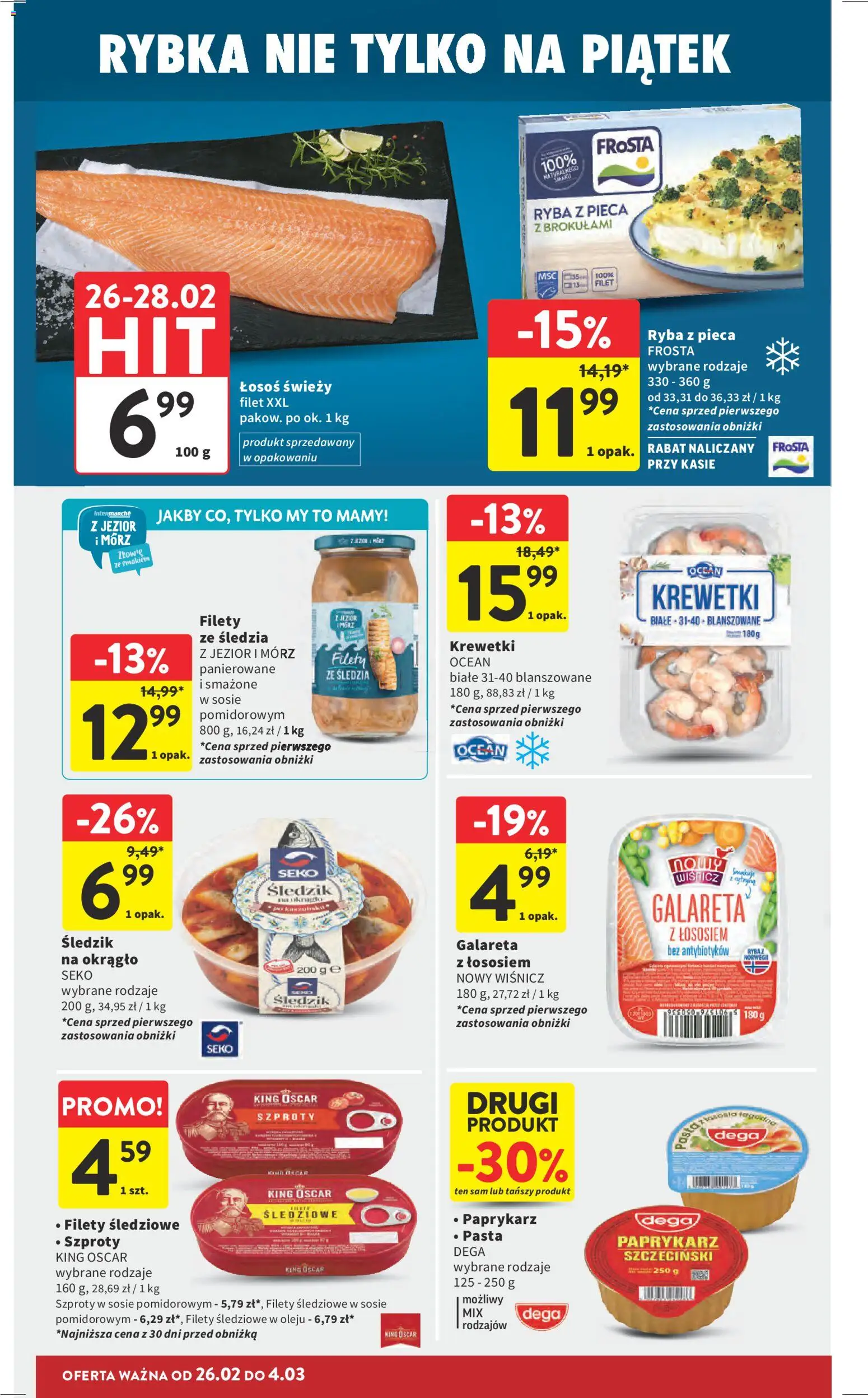 Intermarche Gazetka od 26.02.2026 | Strona: 18 | Produkty: Paprykarz, Krewetki, Łosoś, Ryba