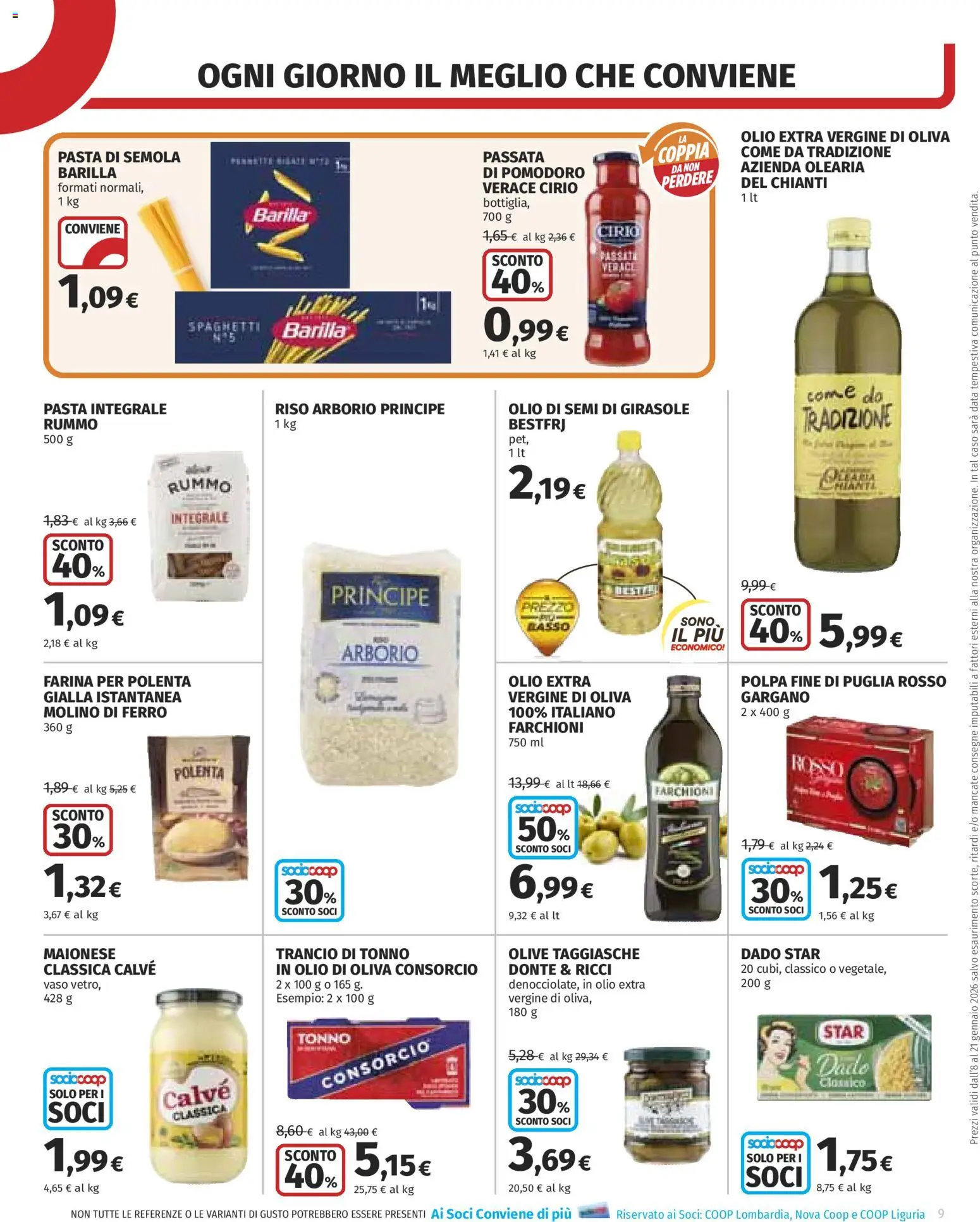 Volantino COOP del 08.01.2026 | Pagina: 9 | Prodotti: Maionese, Pasta, Tonno, Olio di Oliva