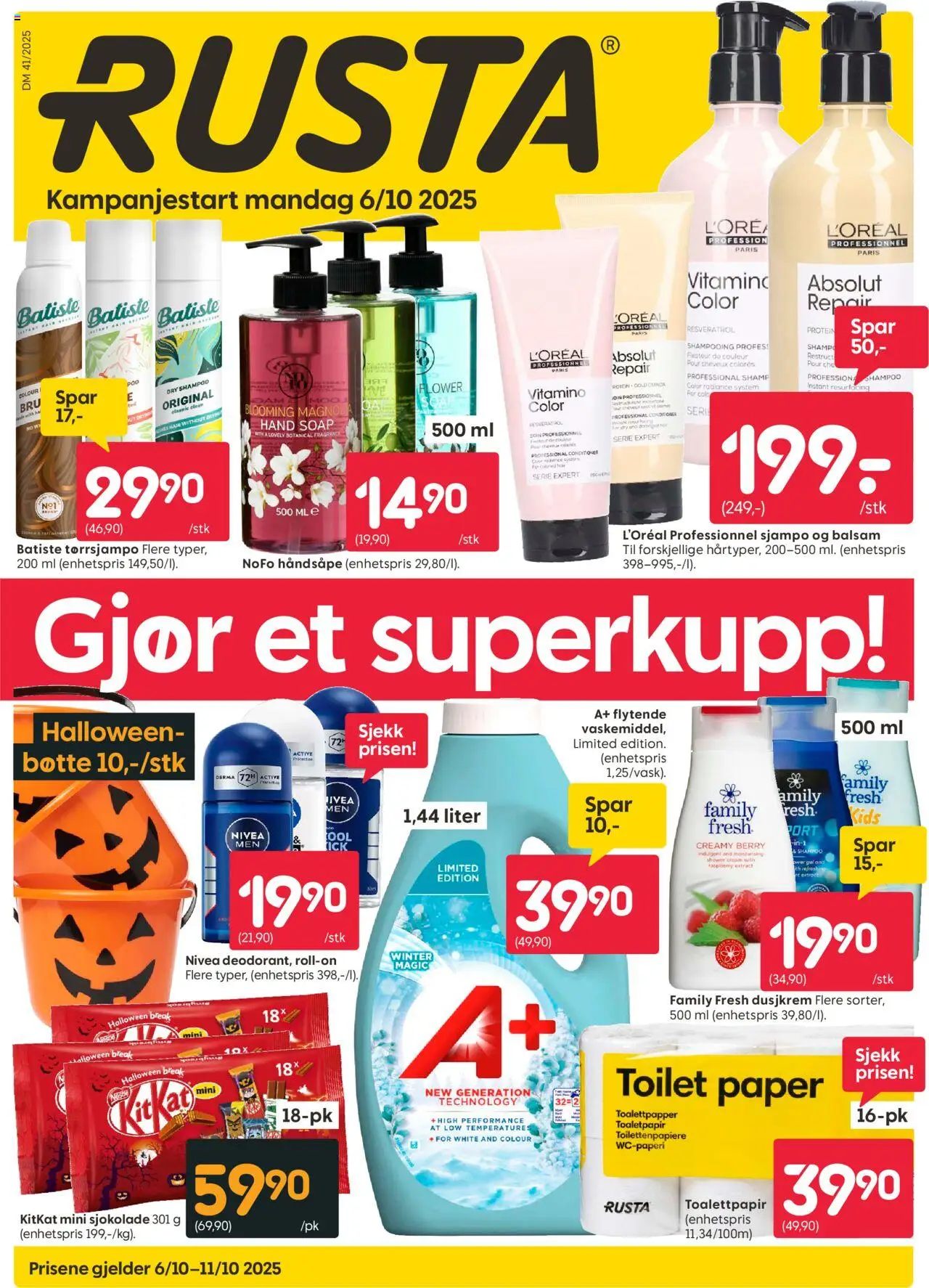 {H1} | Side: 1 | Produkter: Toalettpapir, Dusjkrem, Necessär, Jupe en jean