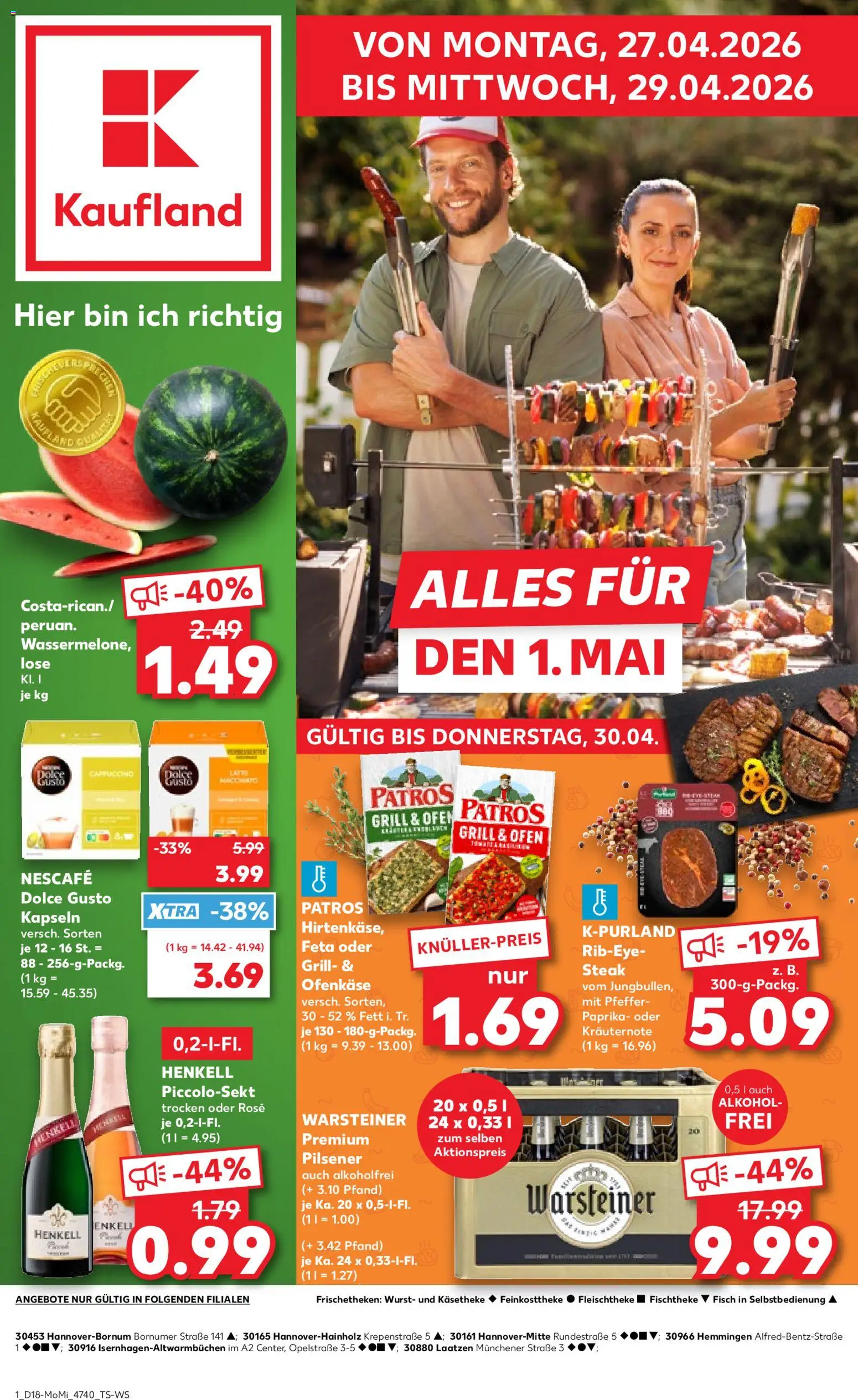 Kaufland Prospekt Hannover	 – gültig ab 27.04.2026 | Seite: 1 | Produkte: Feta, Paprika, Pfeffer, Dolce Gusto kapseln